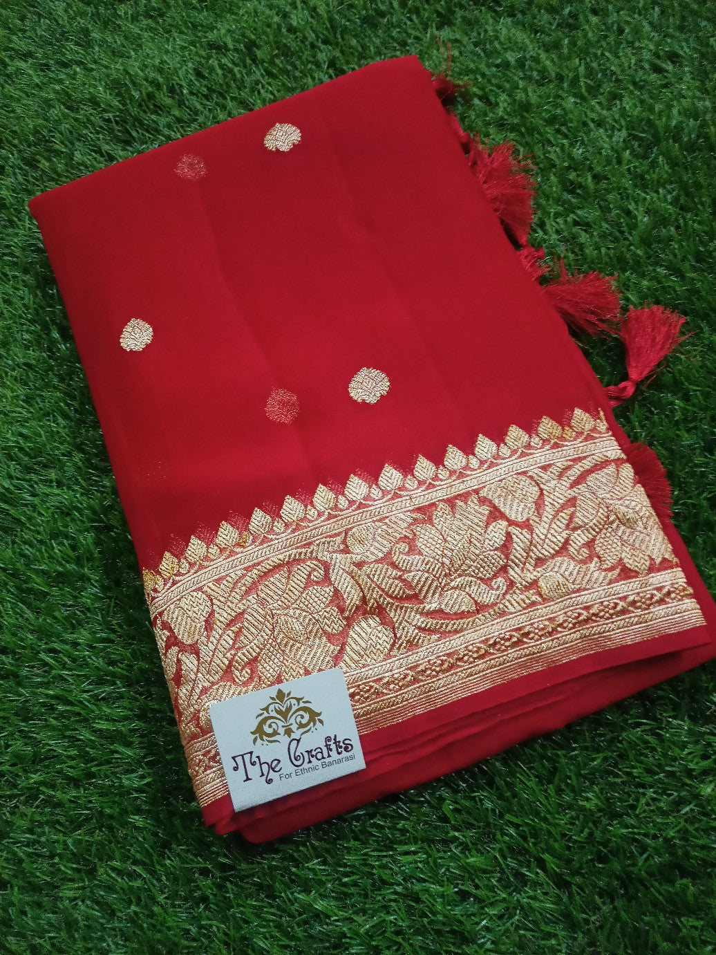 Pure Georgette Handloom Banarasi Saree - Gold Zari - The Crafts Clothing
