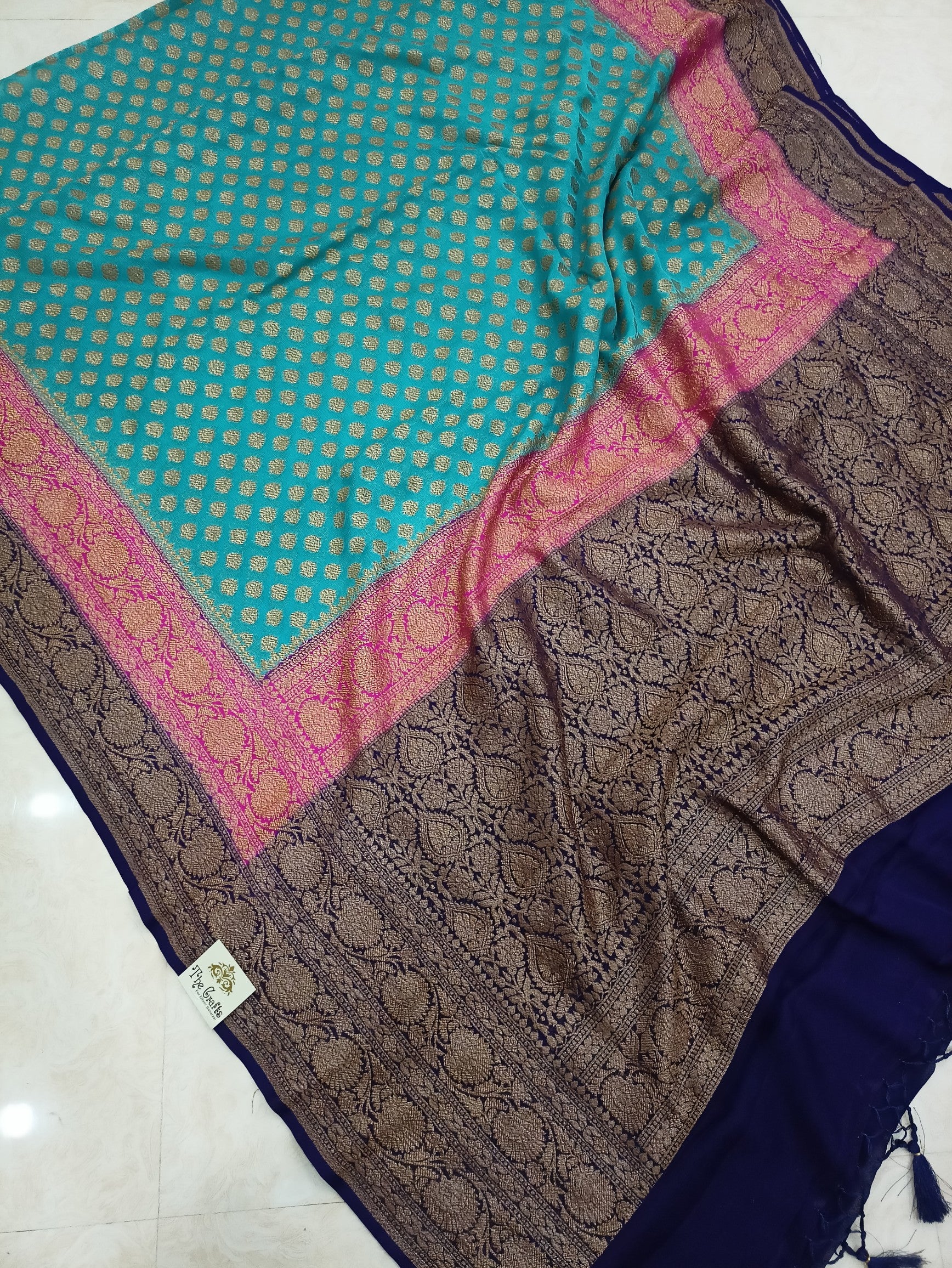 Khaddi Georgette Banarasi Saree - Antique Zari - The Crafts Clothing