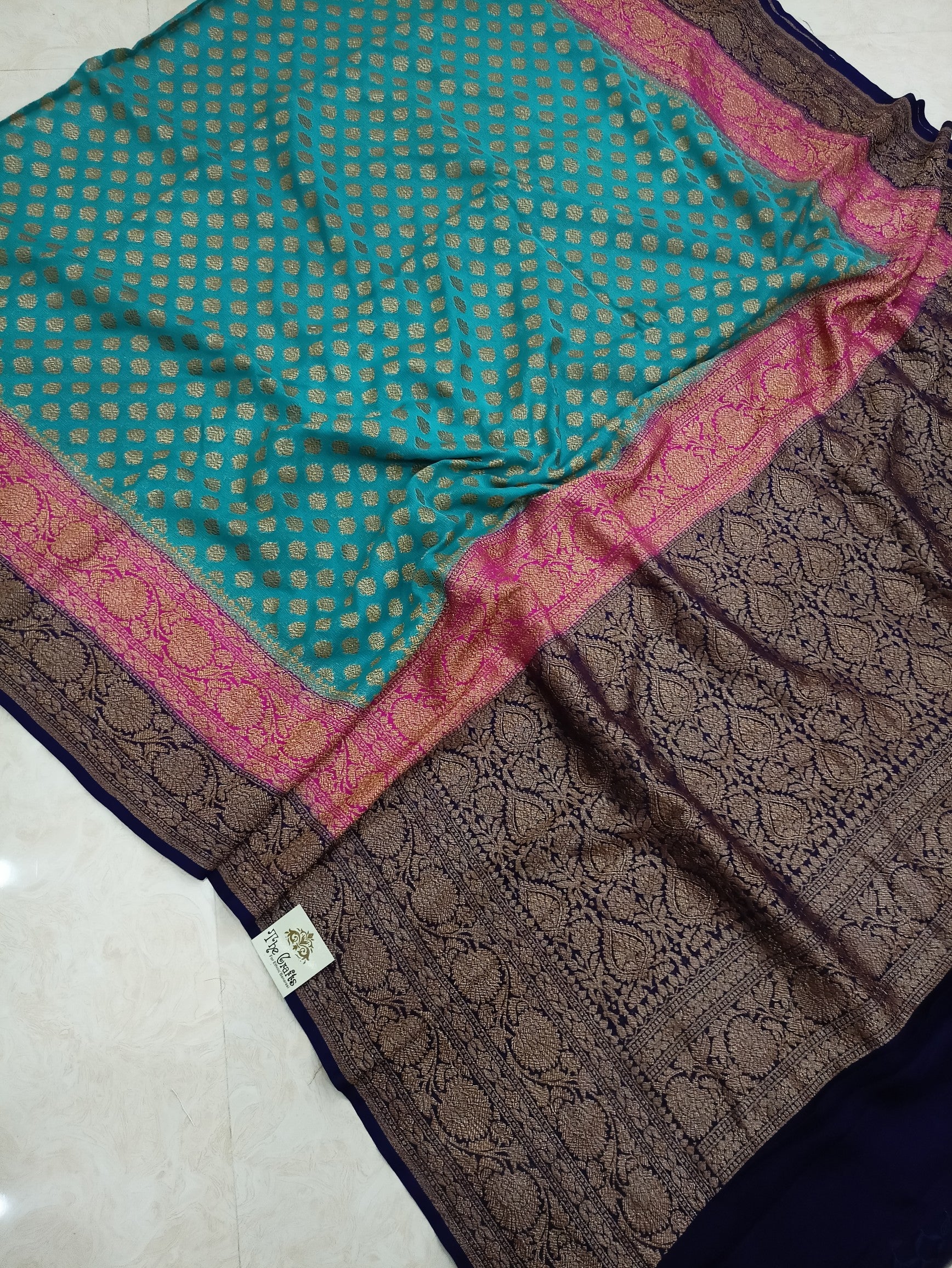 Khaddi Georgette Banarasi Saree - Antique Zari - The Crafts Clothing
