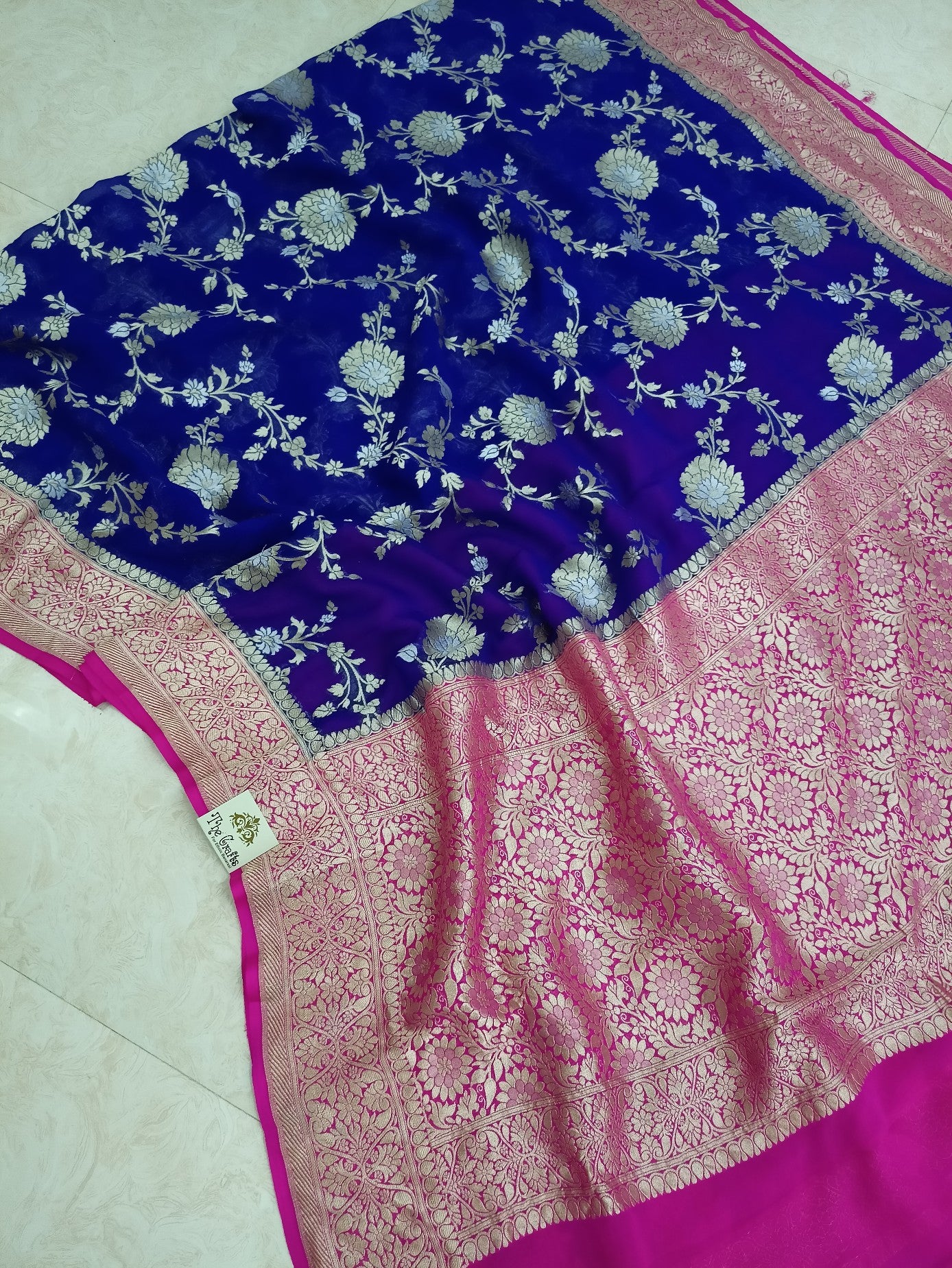 Khaddi Georgette Handloom Banarasi Saree - With Sona Roopa Jaal - The Crafts Clothing