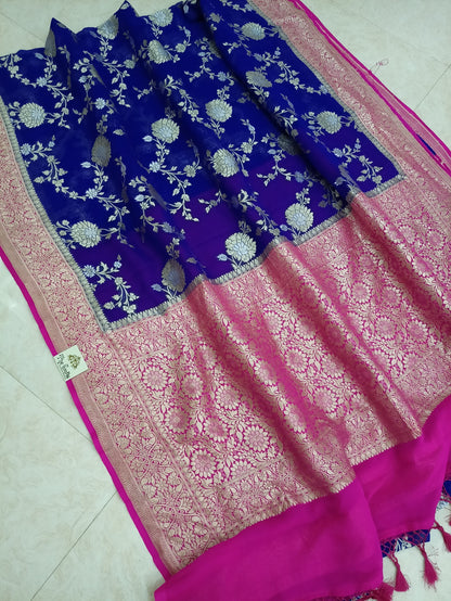 Khaddi Georgette Handloom Banarasi Saree - With Sona Roopa Jaal - The Crafts Clothing