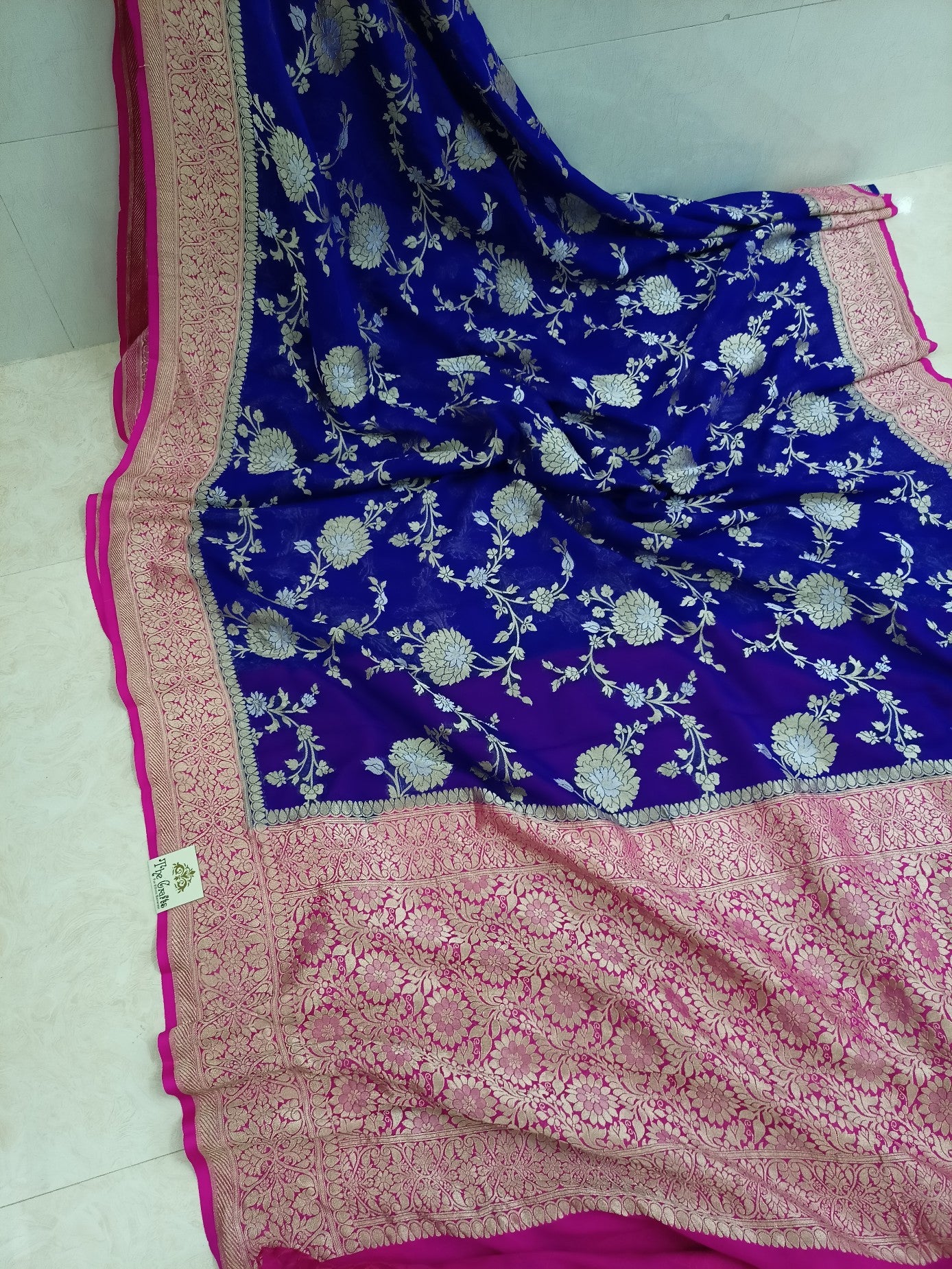 Khaddi Georgette Handloom Banarasi Saree - With Sona Roopa Jaal - The Crafts Clothing