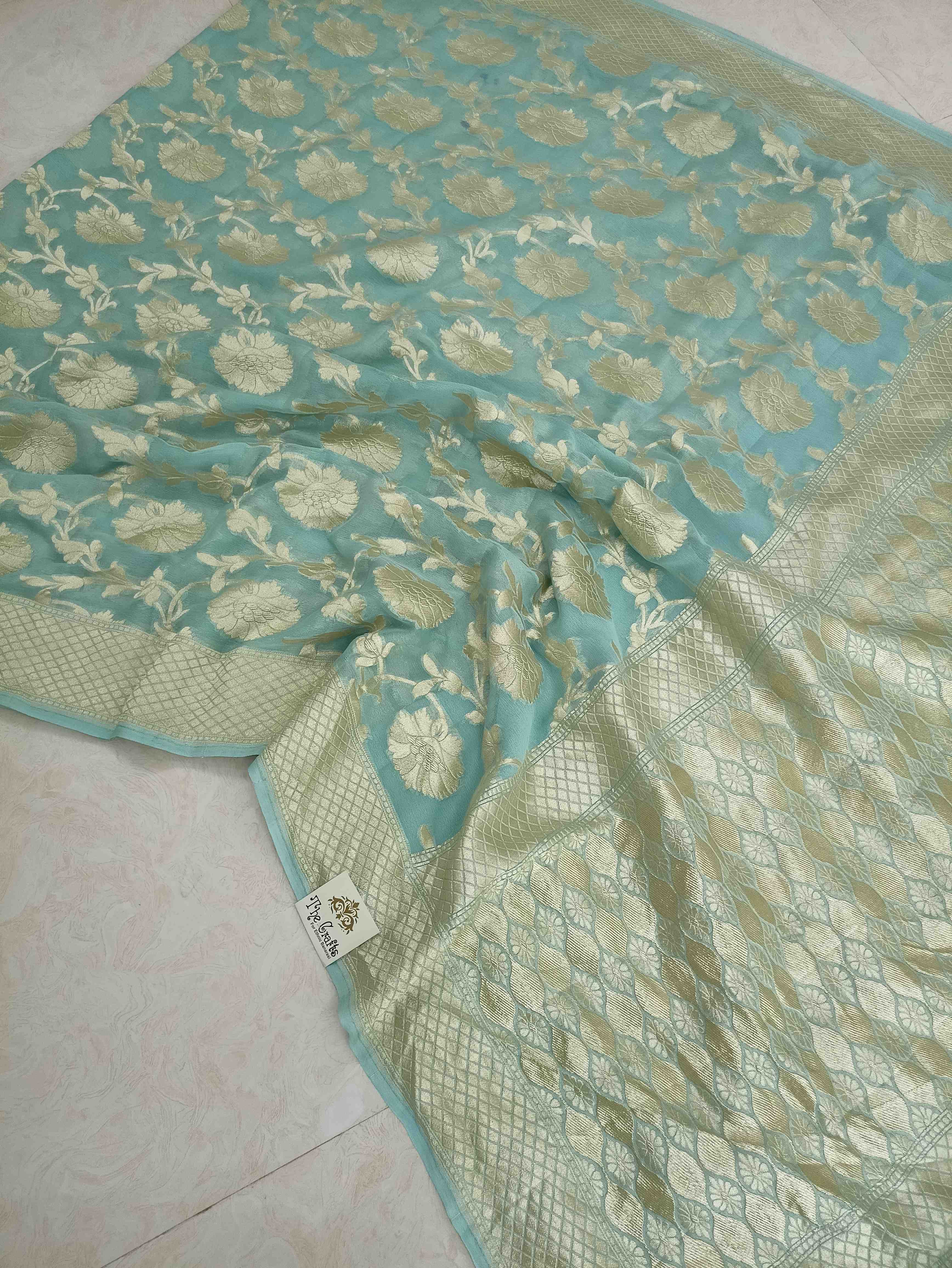 Khaddi Georgette Banarasi Saree - Water Zari - The Crafts Clothing