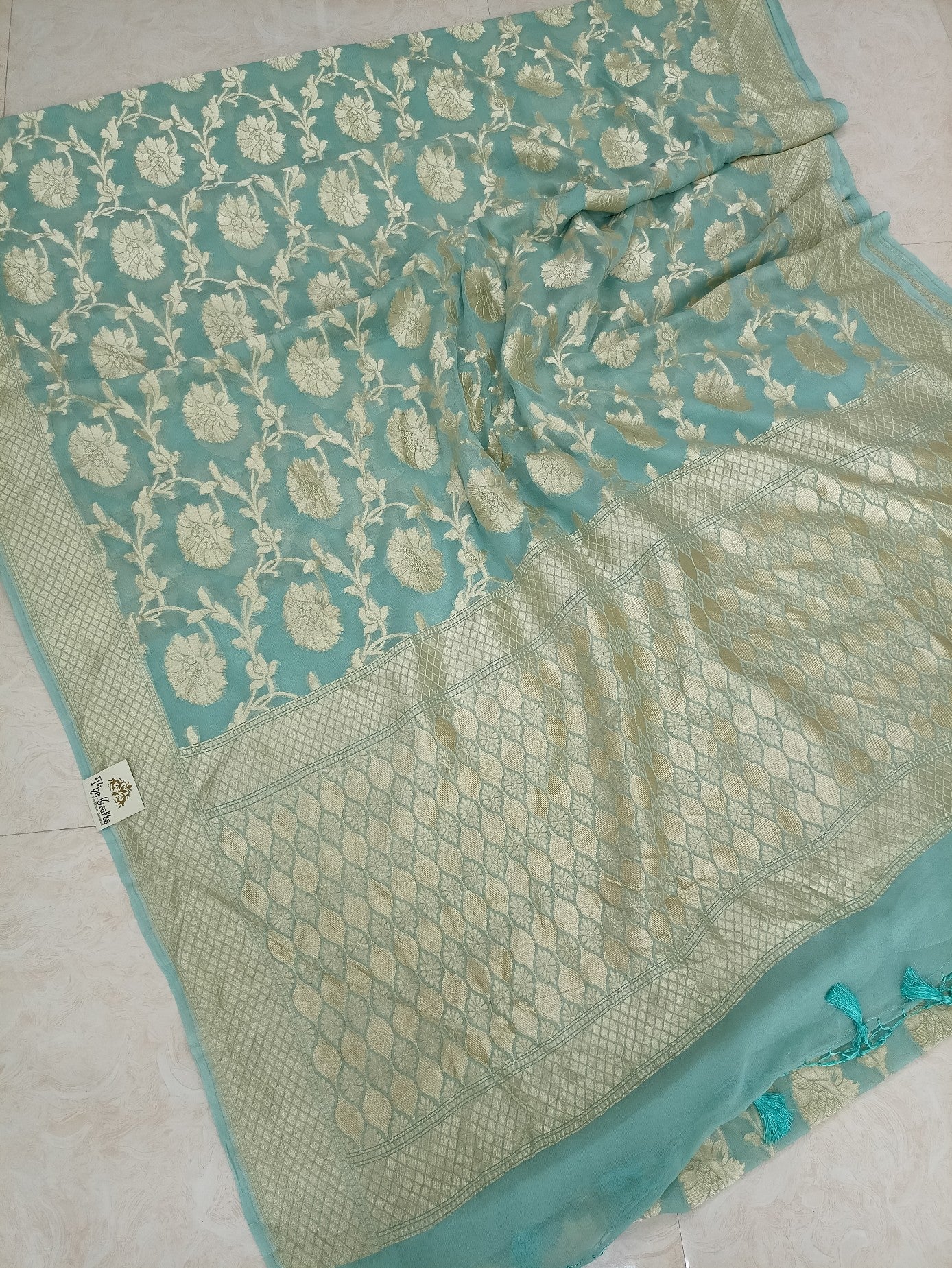 Khaddi Georgette Banarasi Saree - Water Zari - The Crafts Clothing