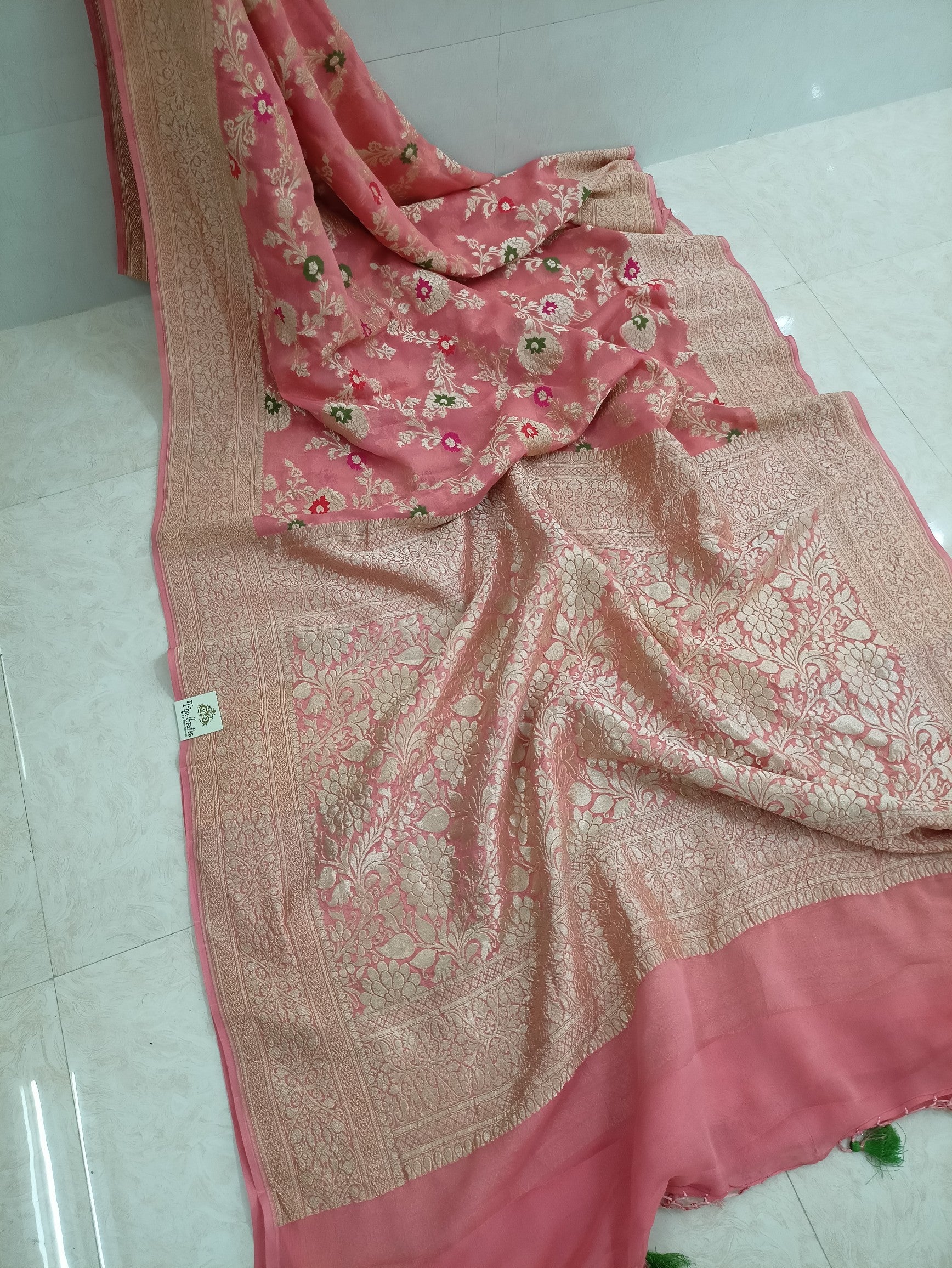 Khaddi Georgette Handloom Banarasi Saree - Jaal with Meenakari