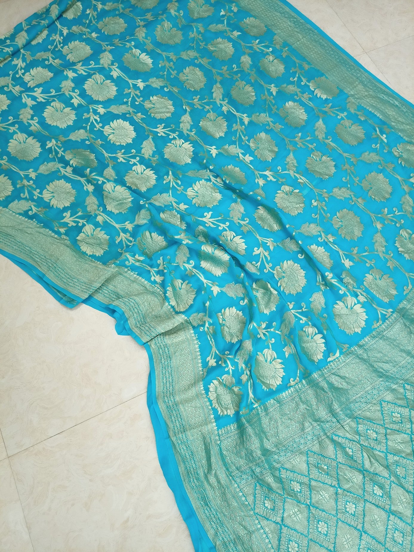 Khaddi Georgette Banarasi Saree - Water Zari - The Crafts Clothing