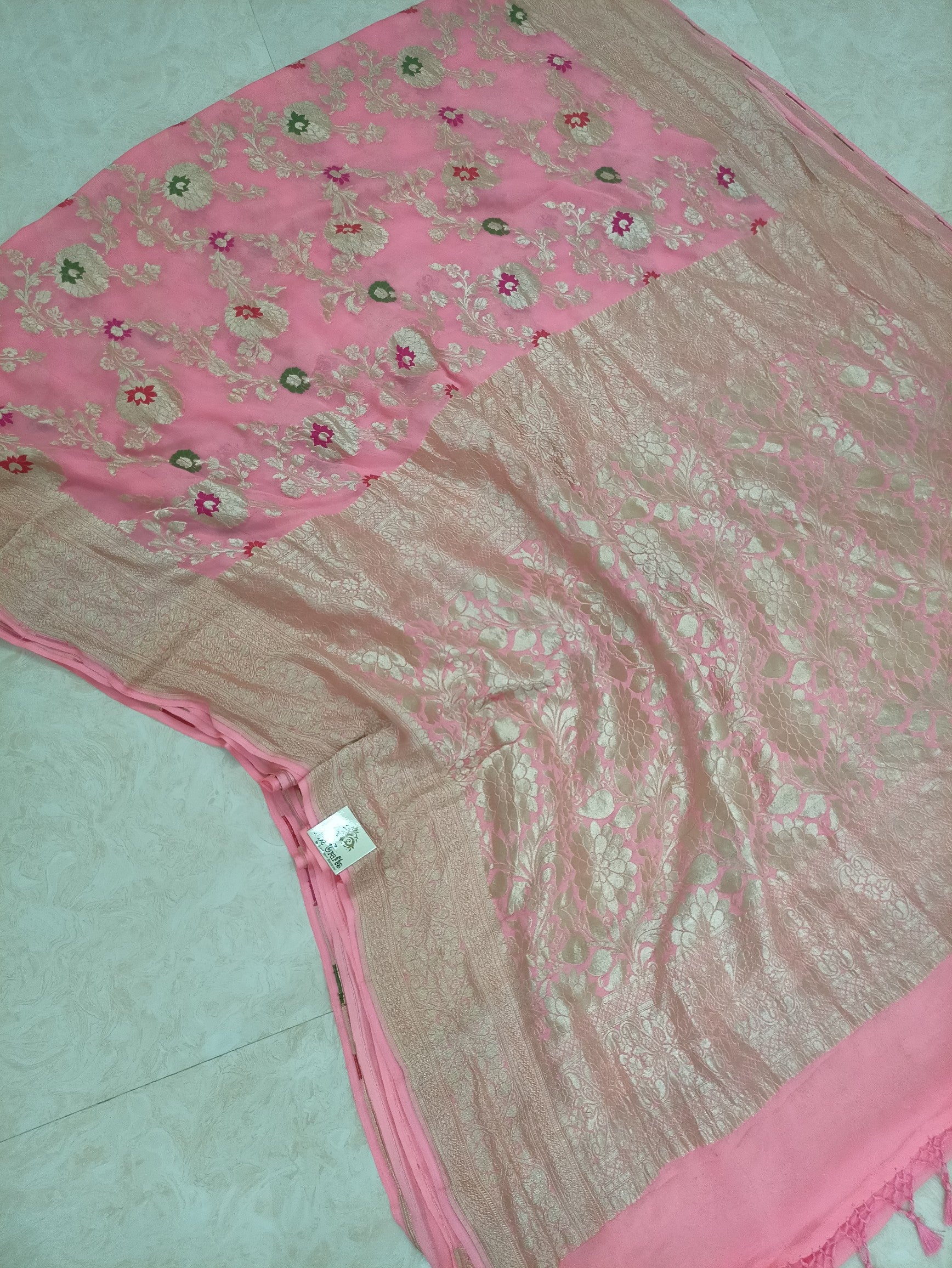 Khaddi Georgette Handloom Banarasi Saree - Jaal with Meenakari