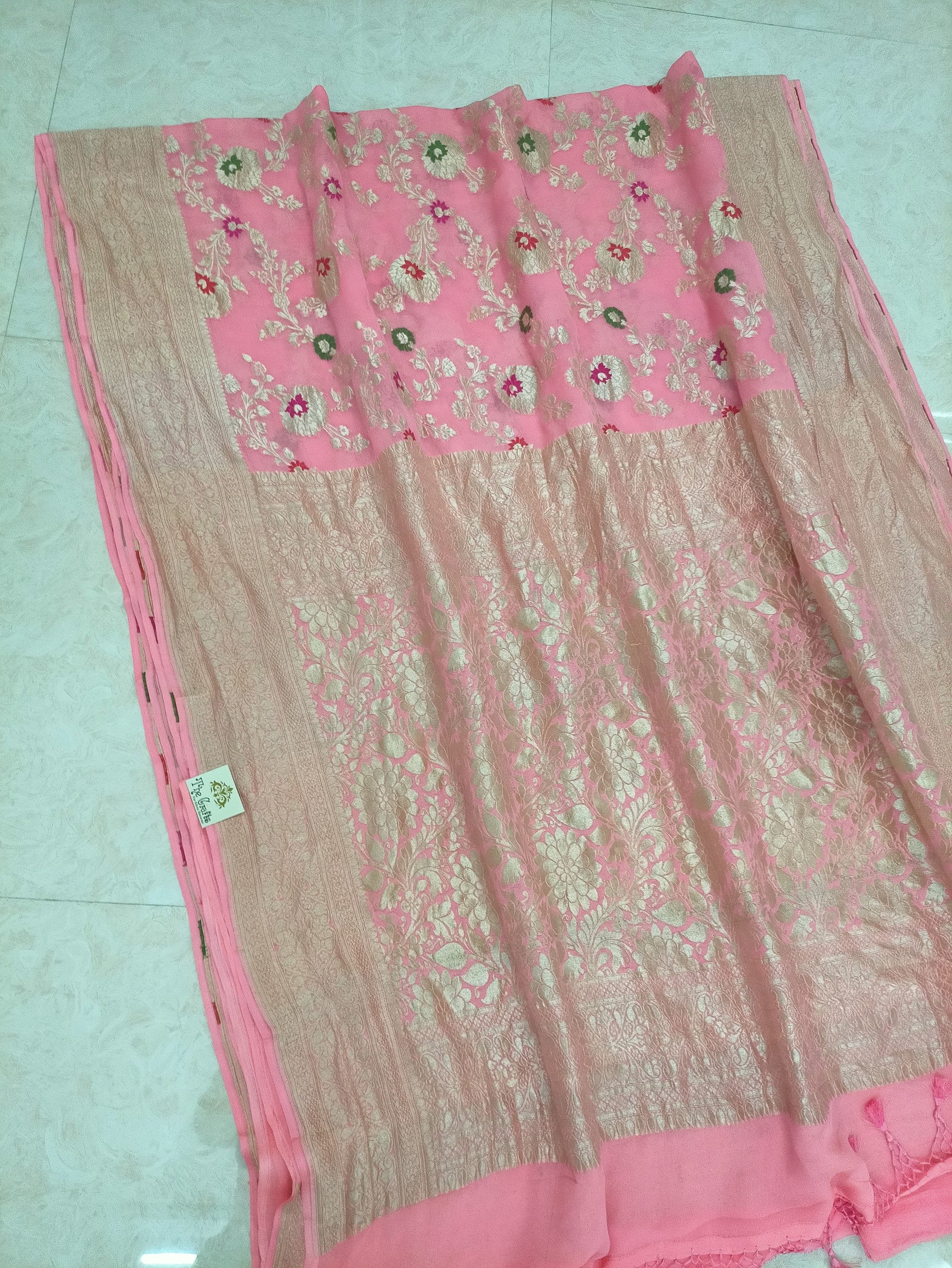 Khaddi Georgette Handloom Banarasi Saree - Jaal with Meenakari