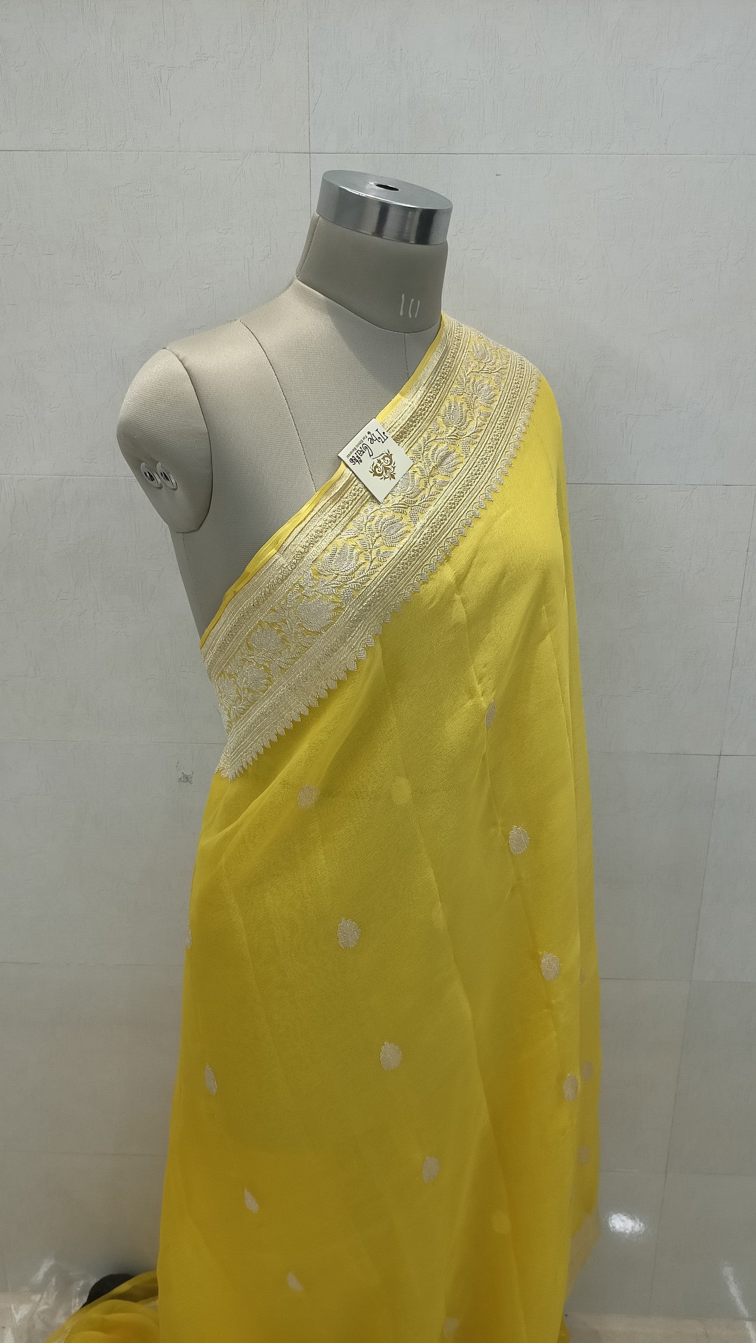 Pure Georgette Banarasi Saree - Yellow - The Crafts Clothing
