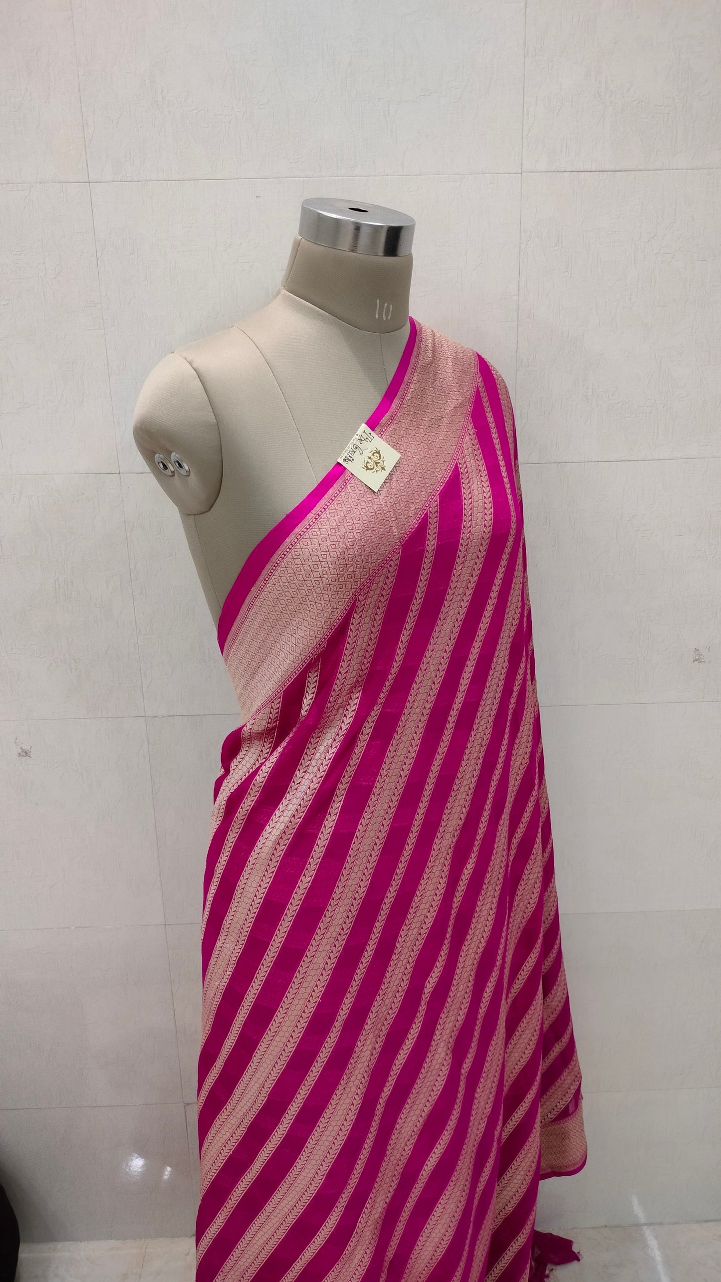 Hot Pink Khaddi Georgette Banarasi Saree - Water Zari