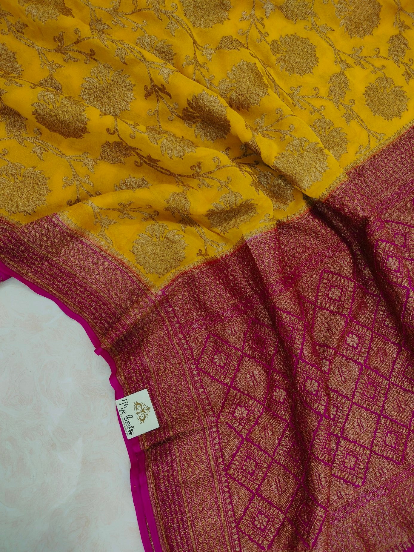 Khaddi Georgette Banarasi Saree - Antique Zari