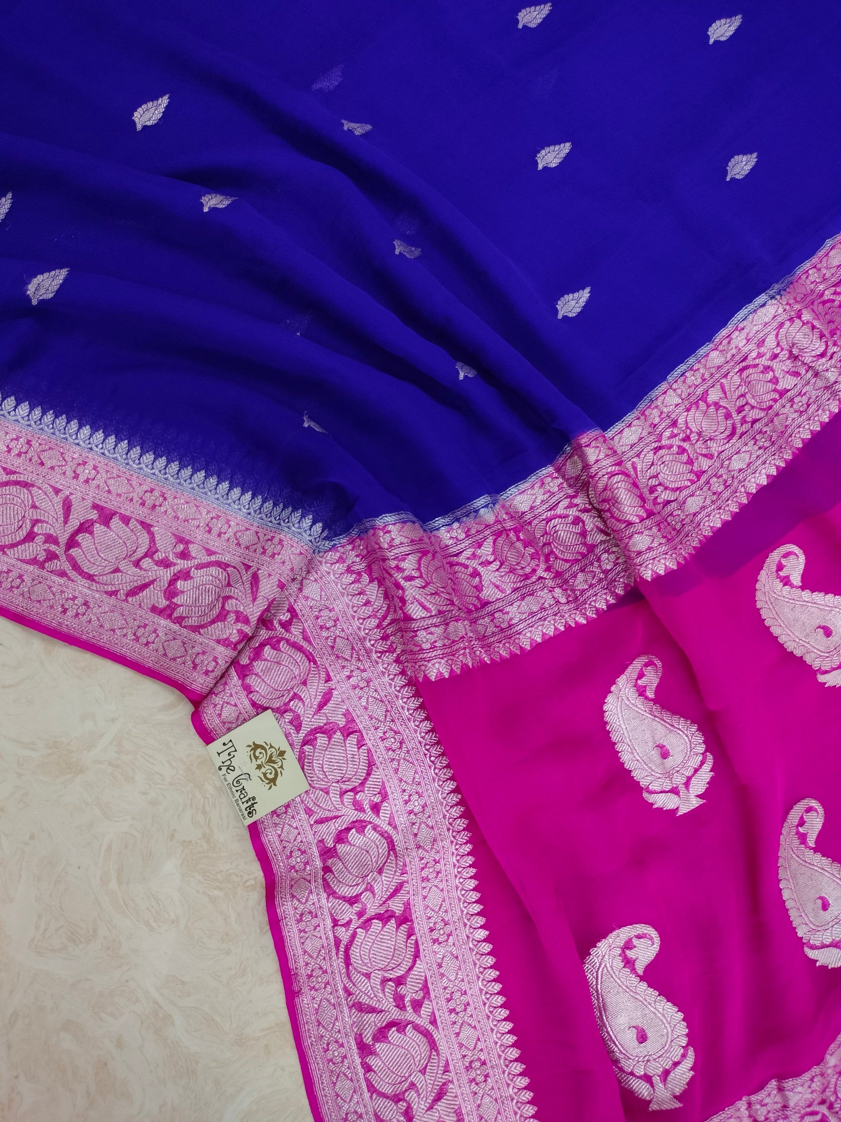 Pure Georgette Banarasi Handloom Saree - Silver Zari