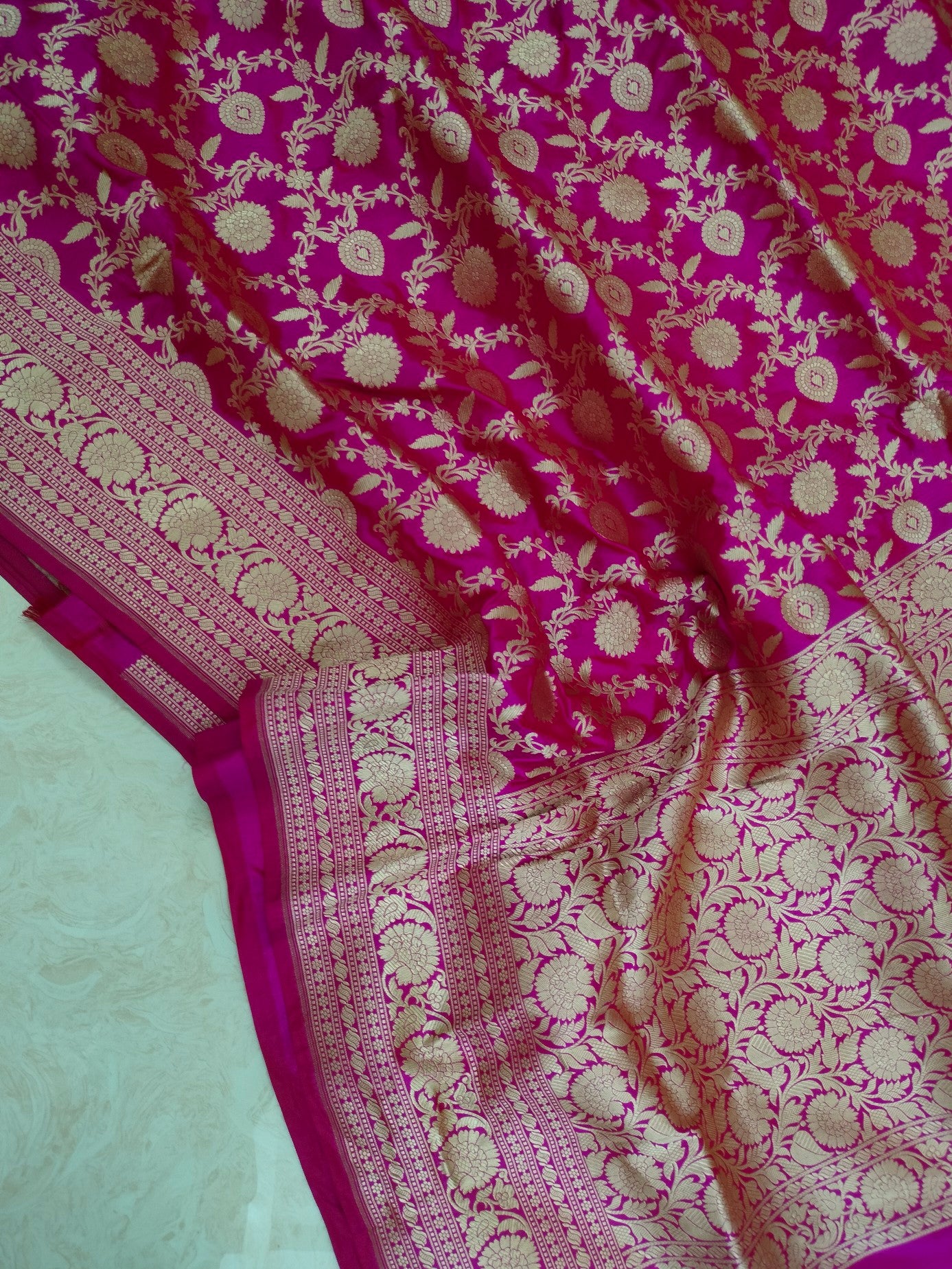Pure Katan Silk Handloom Banarasi Saree - Jaal work