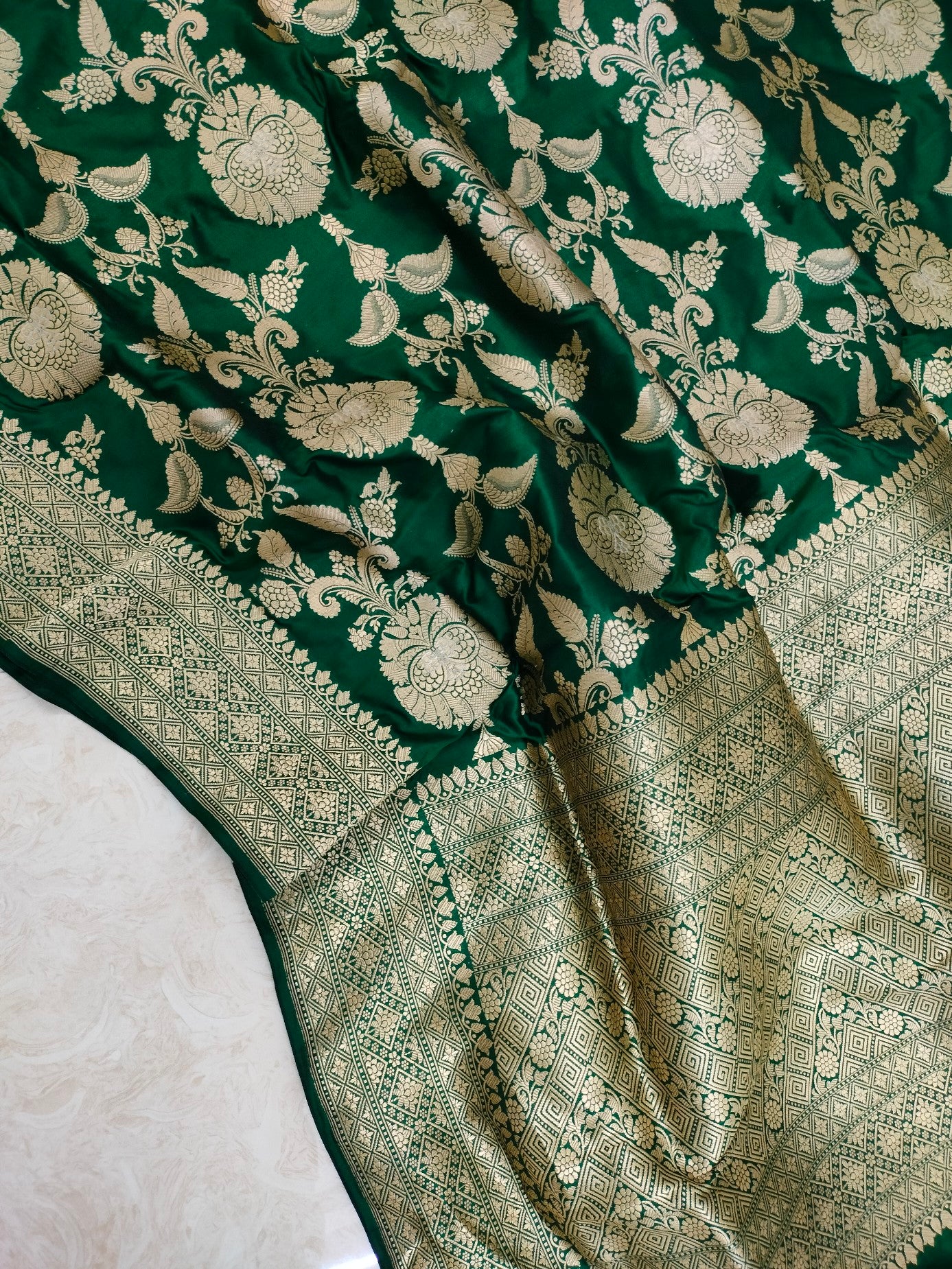 Pure Katan Silk Handloom Banarasi Saree - Kadhua jangla with sona roopa motifs