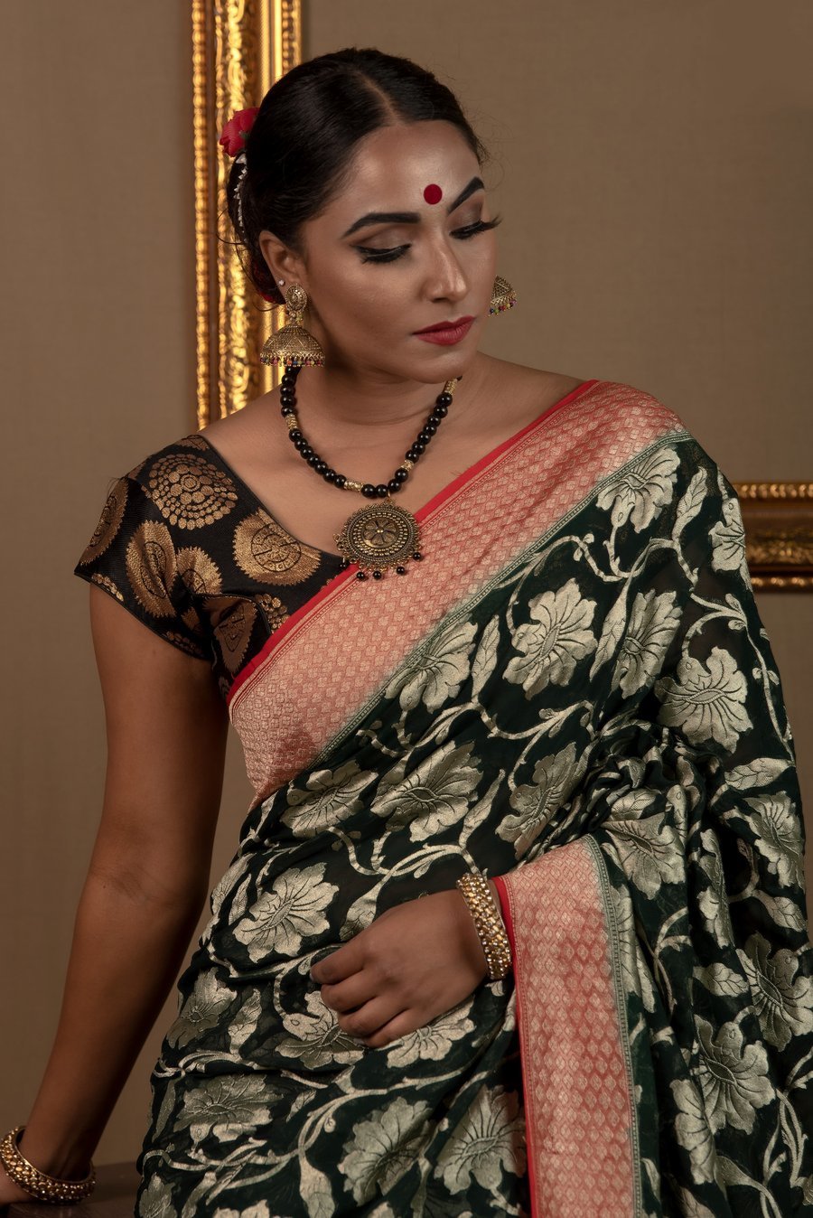 Khaddi Georgette Banarasi Saree - Water Zari - The Crafts Clothing
