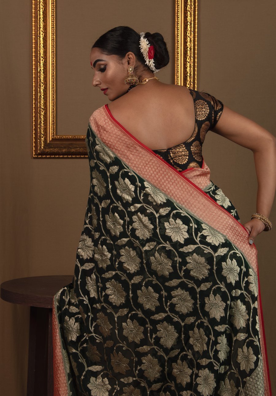 Khaddi Georgette Banarasi Saree - Water Zari - The Crafts Clothing