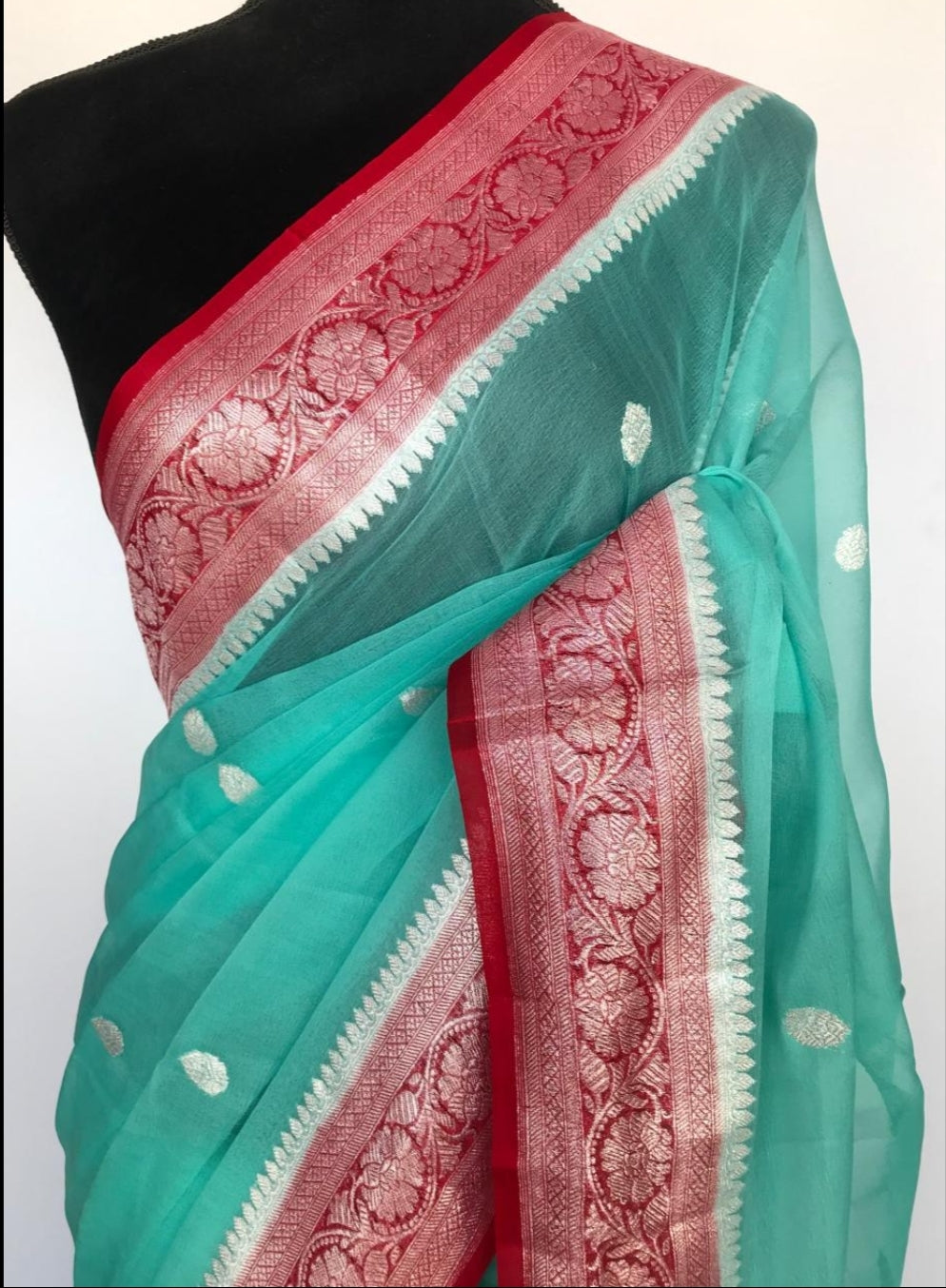 Pure Georgette Banarasi Handloom Saree - Silver Zari - The Crafts Clothing