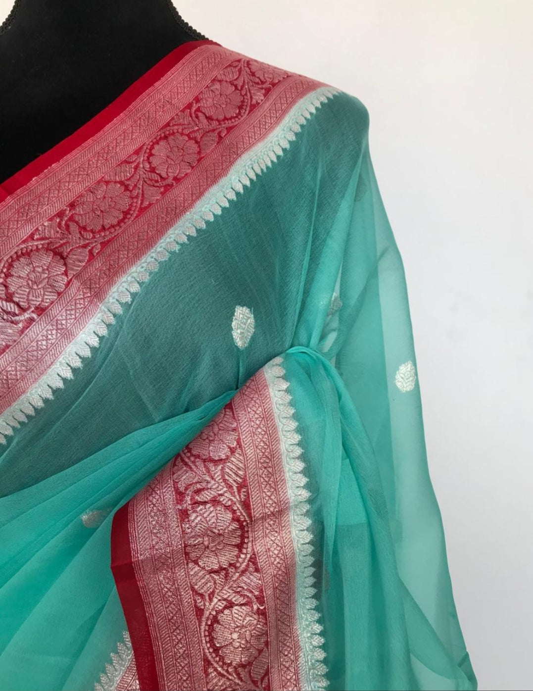 Pure Georgette Banarasi Handloom Saree - Silver Zari - The Crafts Clothing