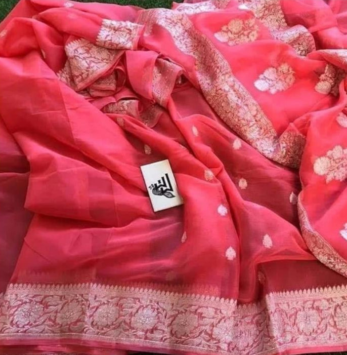 Pure Handloom Georgette Banarasi Saree - The Crafts Clothing
