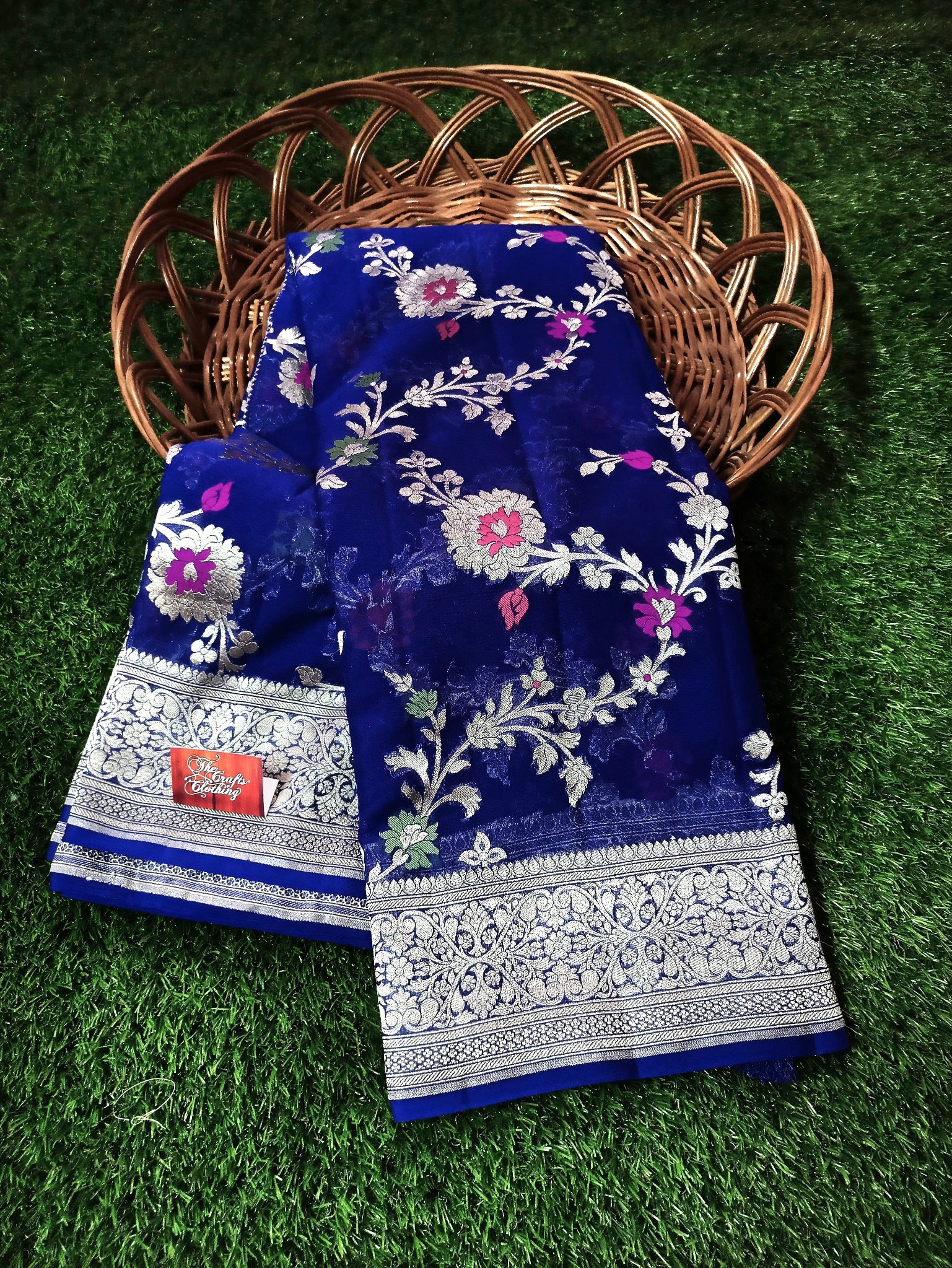 Khaddi Georgette Handloom Banarasi Saree - Jaal with Meenakari - The Crafts Clothing