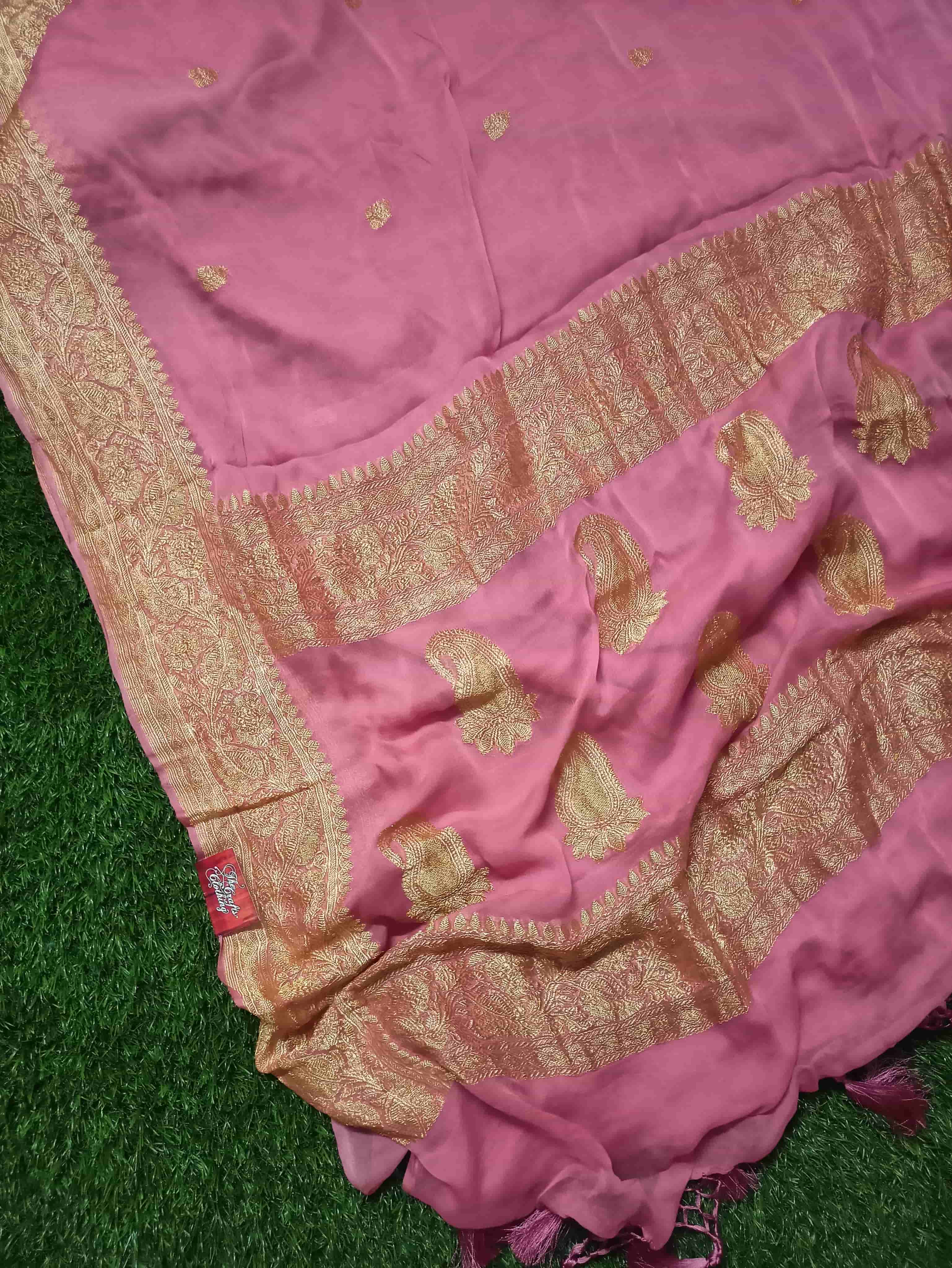 Pure Georgette Handloom Banarasi Saree - Gold Zari - The Crafts Clothing