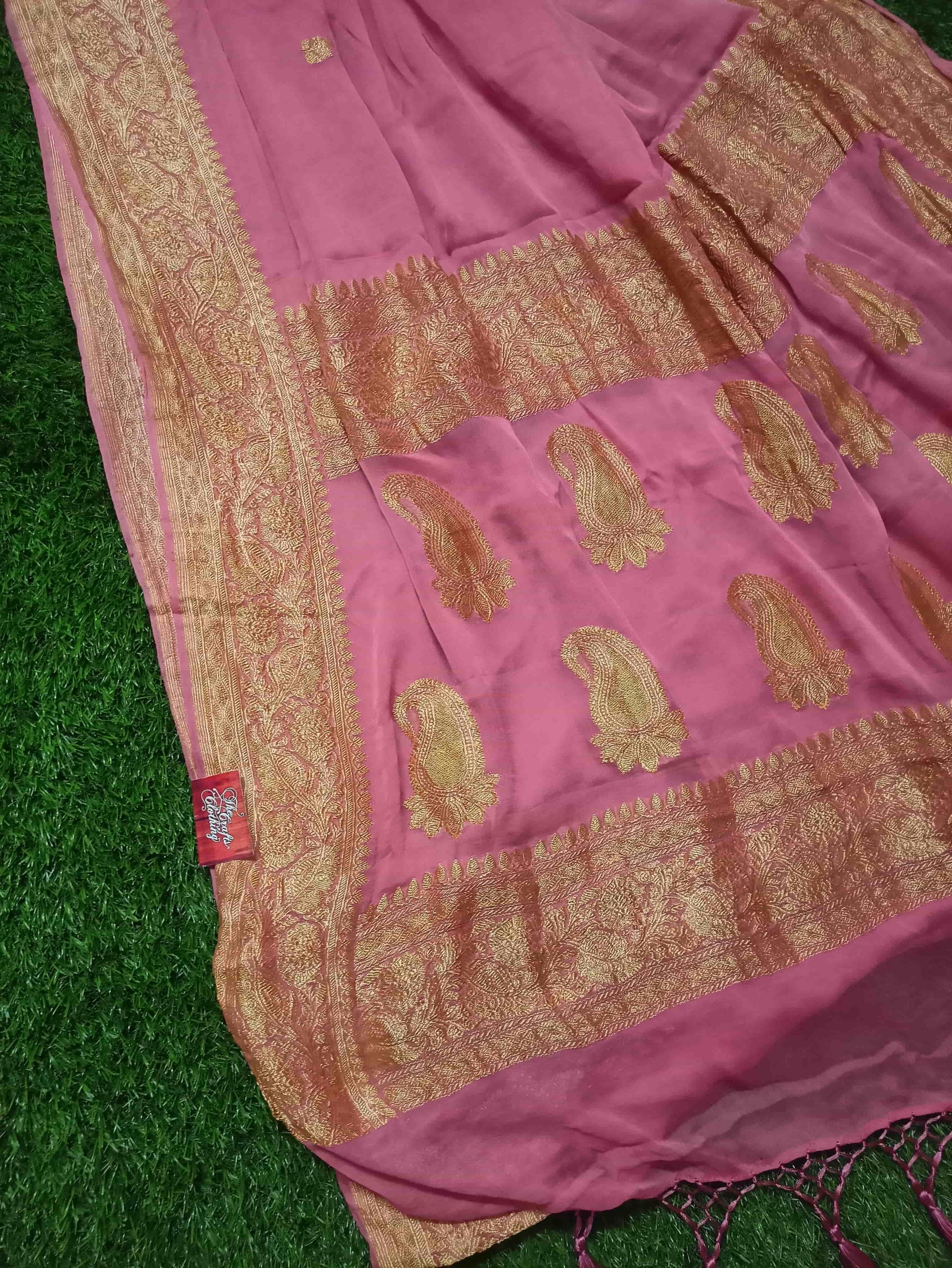 Pure Georgette Handloom Banarasi Saree - Gold Zari - The Crafts Clothing