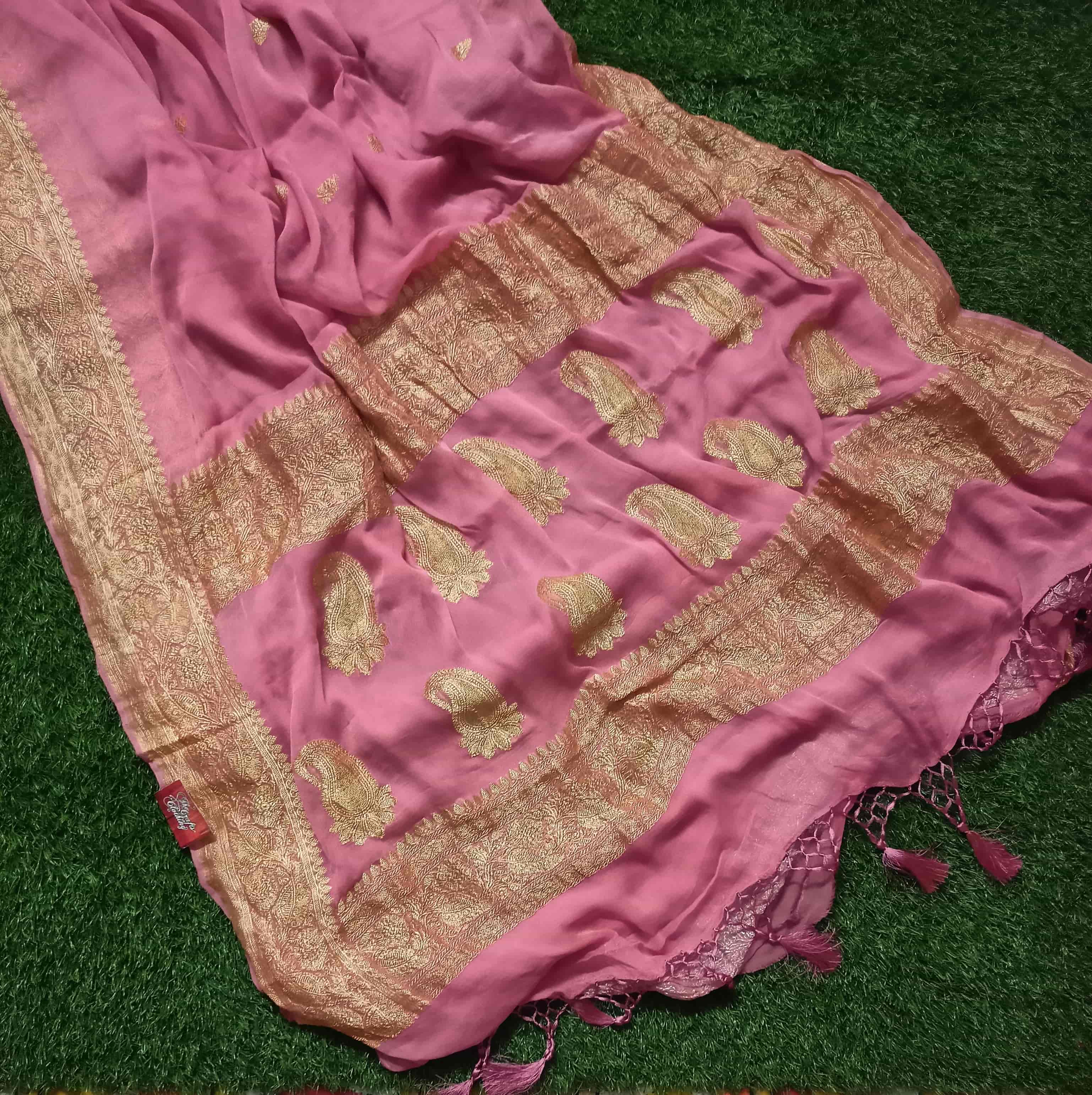 Pure Georgette Handloom Banarasi Saree - Gold Zari - The Crafts Clothing