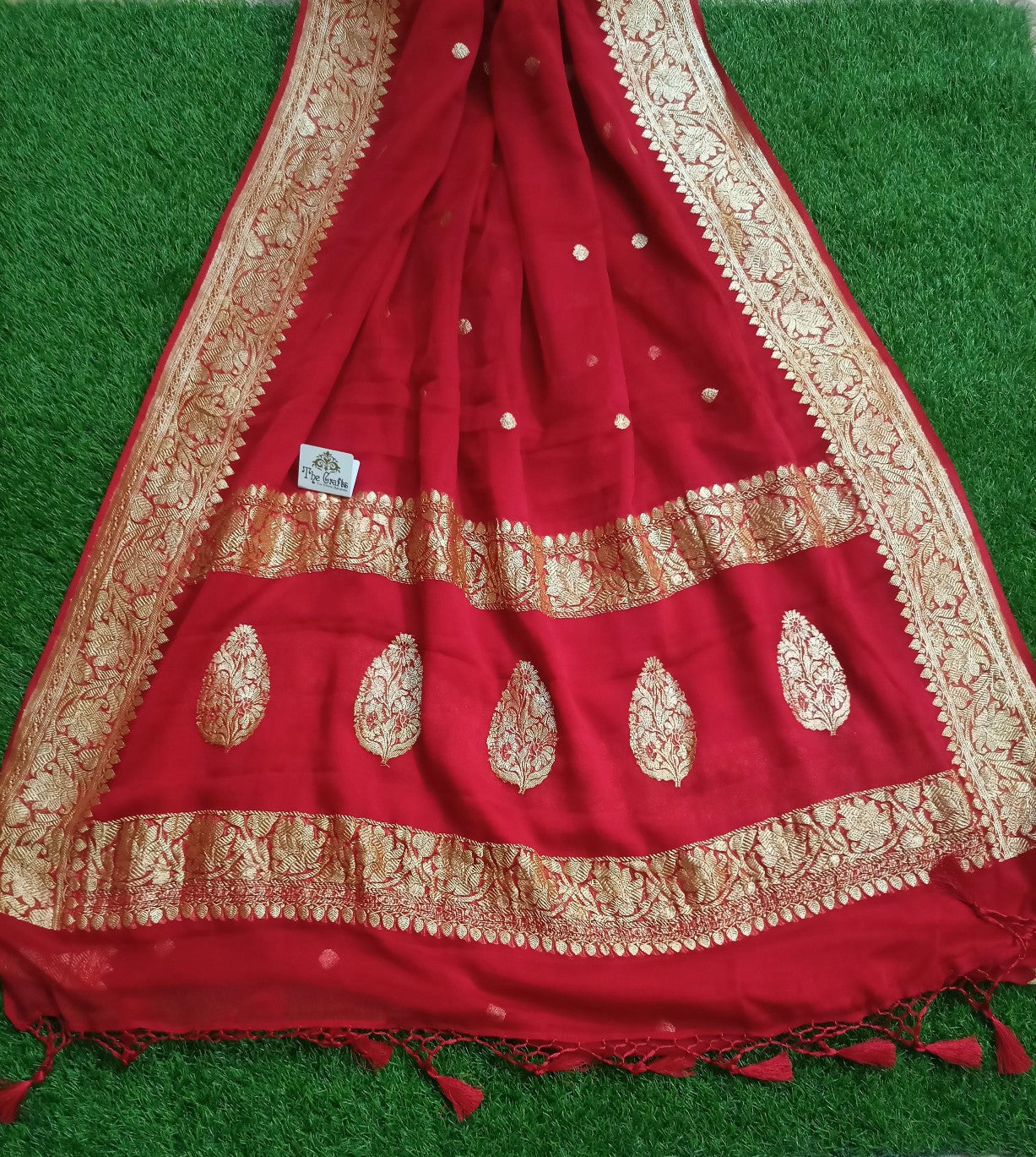 Pure Georgette Handloom Banarasi Saree - Gold Zari - The Crafts Clothing