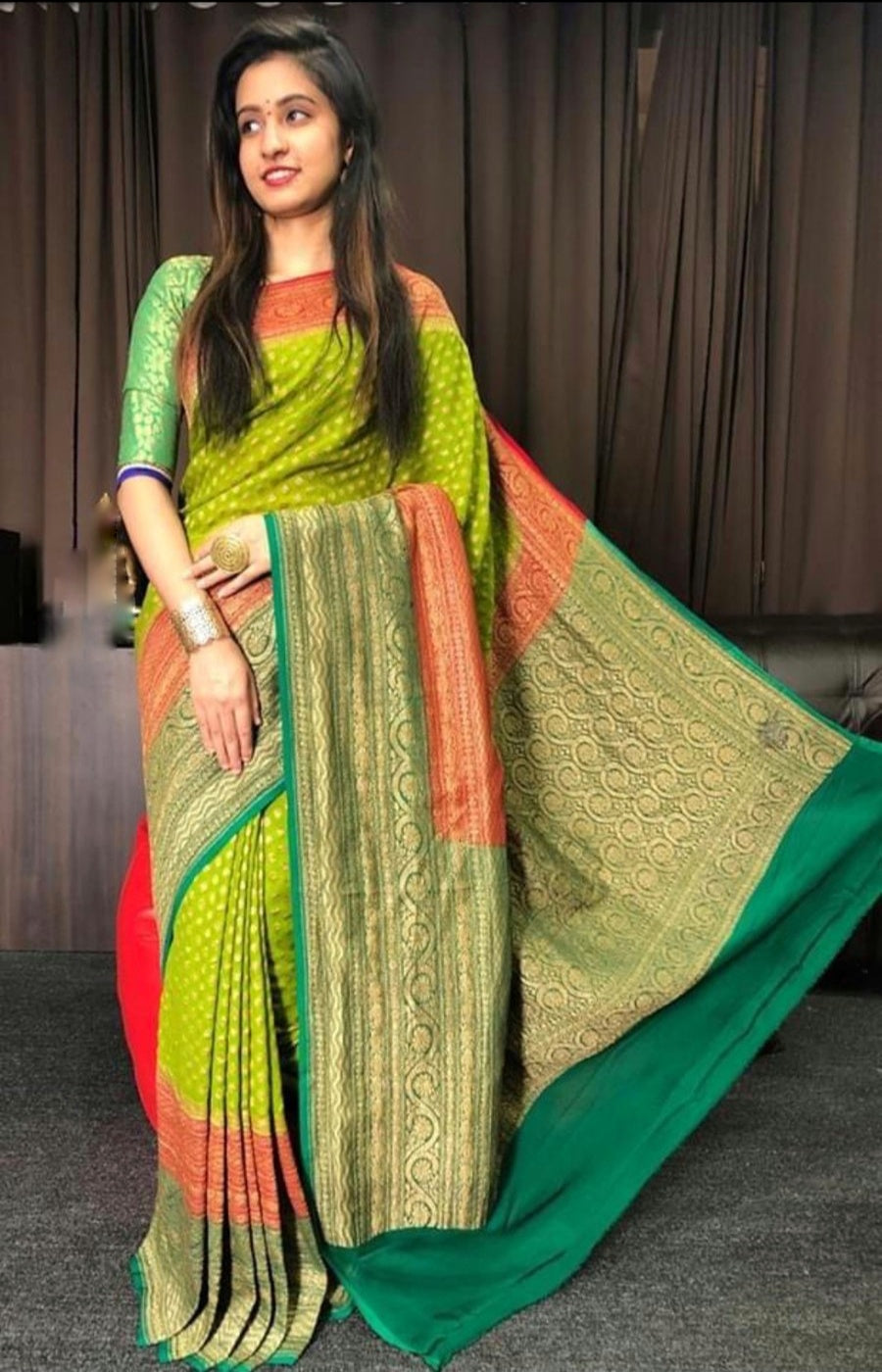 Khaddi Georgette Banarasi Saree - Antique Zari - The Crafts Clothing