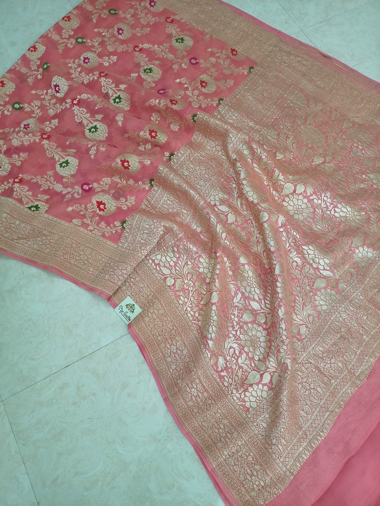 Khaddi Georgette Handloom Banarasi Saree - Jaal with Meenakari