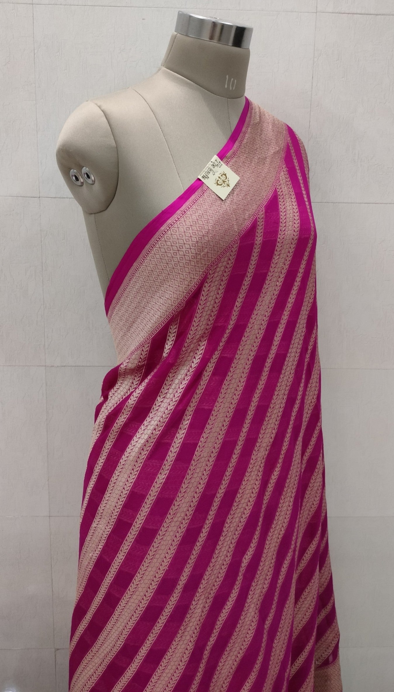 Hot Pink Khaddi Georgette Banarasi Saree - Water Zari