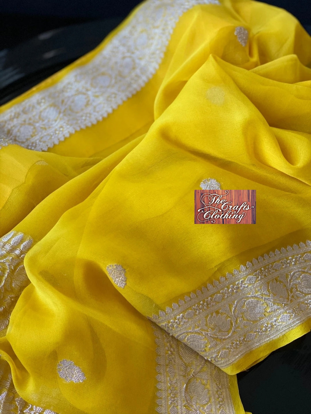 Yellow Pure Handloom Georgette Banarasi Saree - Silver Zari - The Crafts Clothing