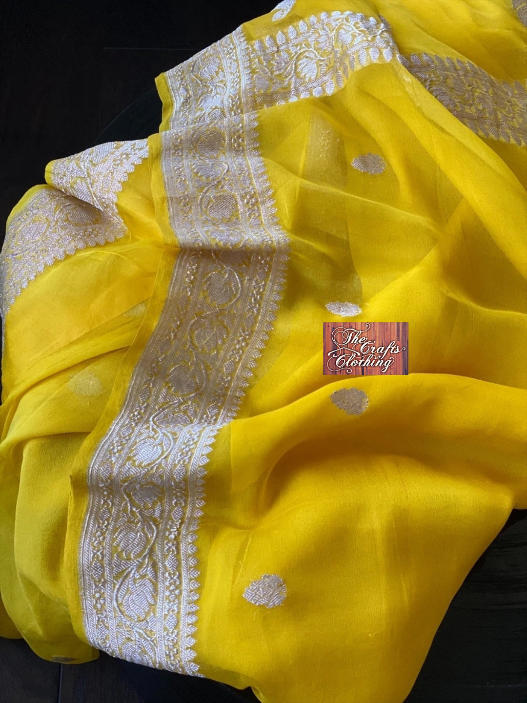 Buy Mustard Yellow with Baby Pink Banarasi Khaddi Georgette Saree