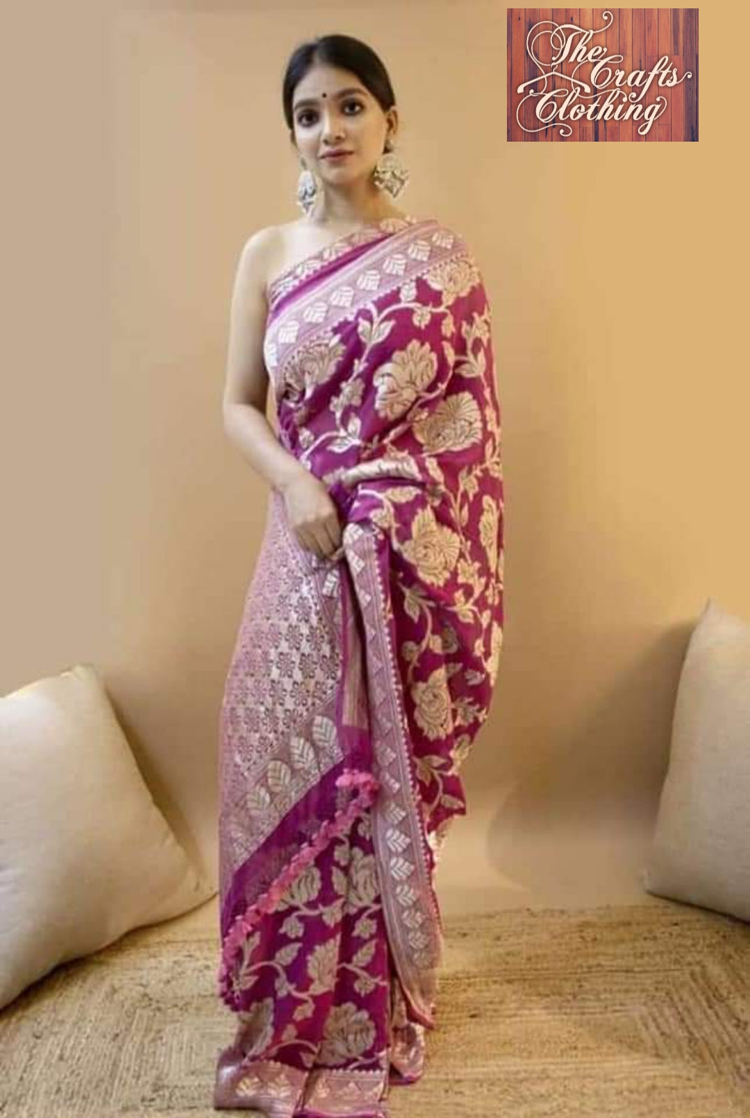 Khaddi Georgette Handloom Banarasi Saree - The Crafts Clothing