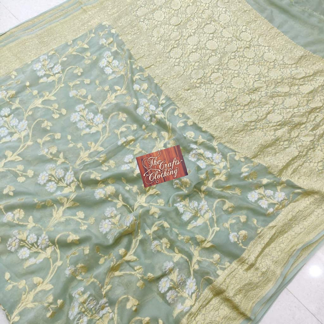 Khaddi Georgette Handloom Banarasi Saree - The Crafts Clothing