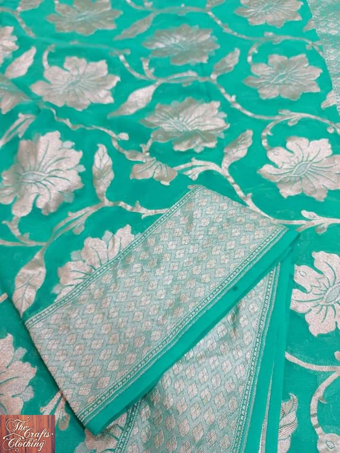 Khaddi Georgette Handloom Banarasi Saree - Sea green - The Crafts Clothing