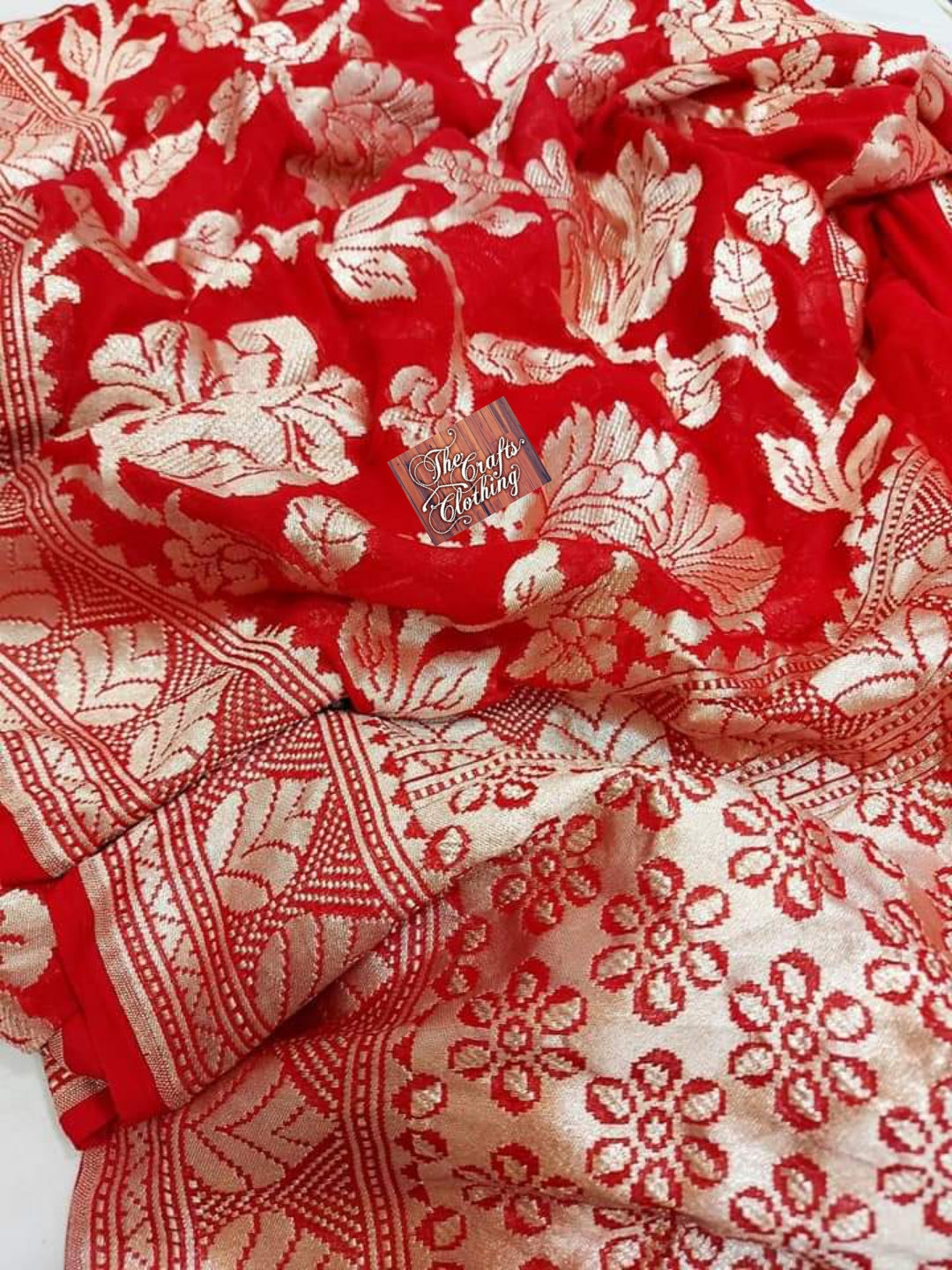 Red Khaddi Georgette Handloom Banarasi Saree - The Crafts Clothing