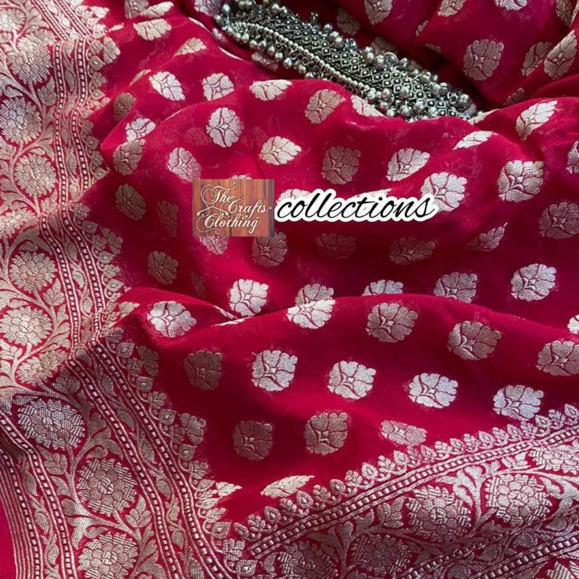 Pure Georgette Banarasi Saree - Silver Zari - The Crafts Clothing
