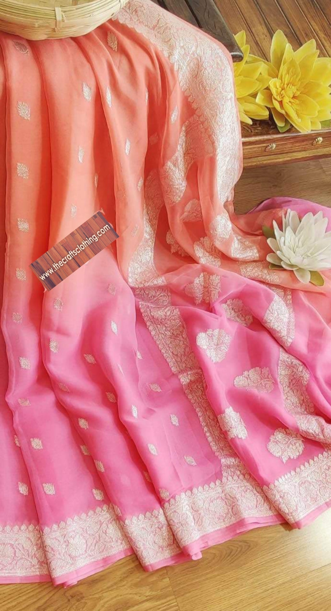 Pure Georgette Banarasi Handloom Saree - Silver Zari - The Crafts Clothing