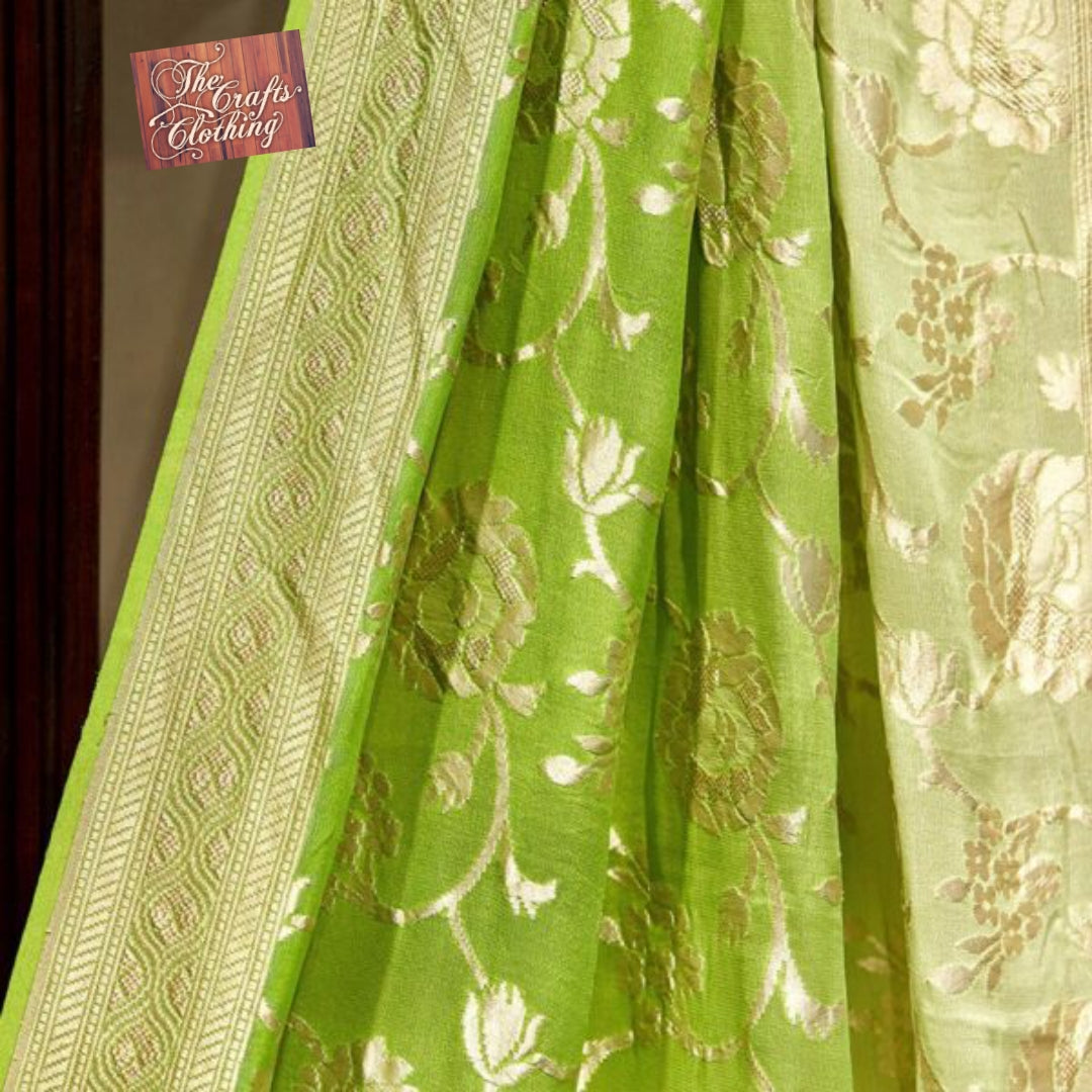 Khaddi Georgette Banarasi Saree - Water Zari - The Crafts Clothing