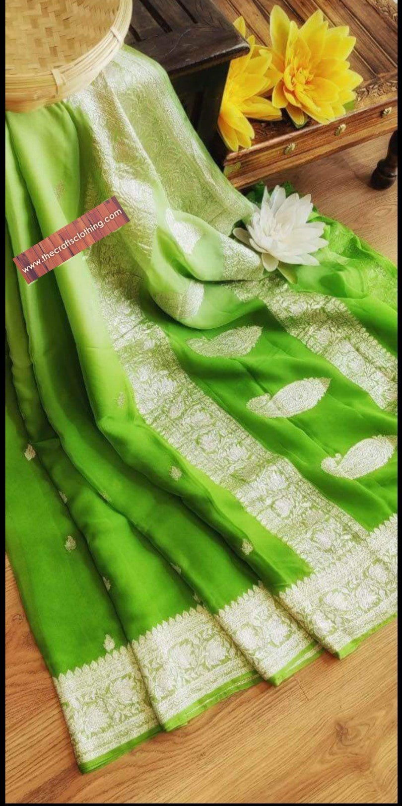 Pure Georgette Banarasi Saree - Silver Zari - The Crafts Clothing