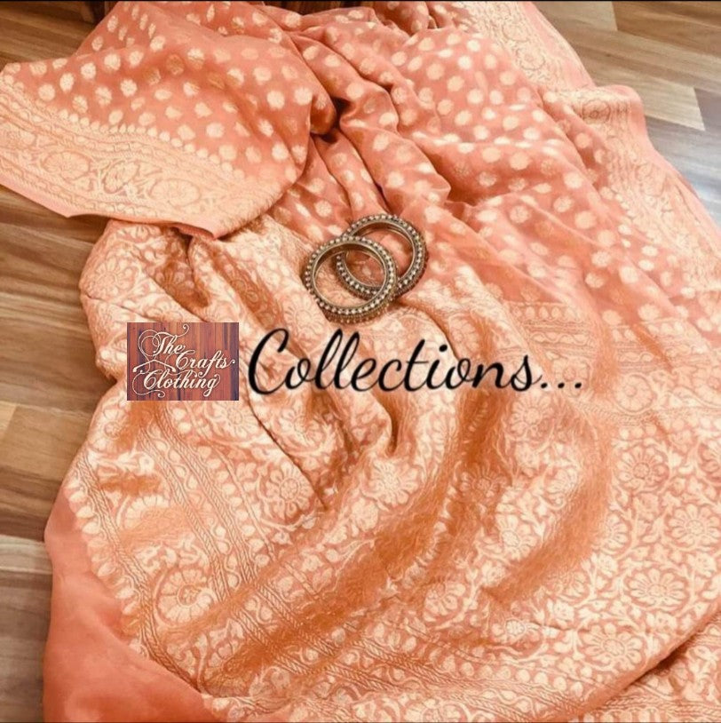 Pure Georgette Banarasi Saree - Silver Zari - The Crafts Clothing