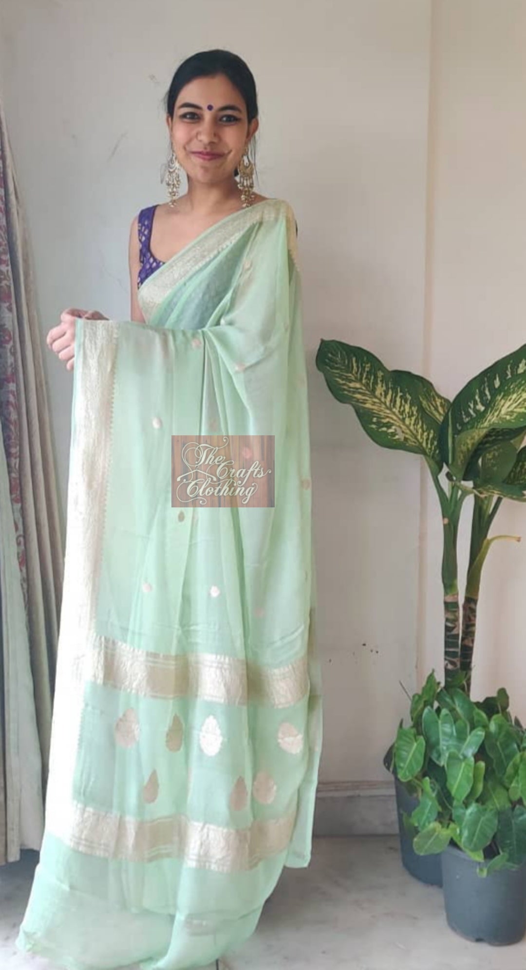 Pure Georgette Banarasi Saree - Silver Zari - The Crafts Clothing