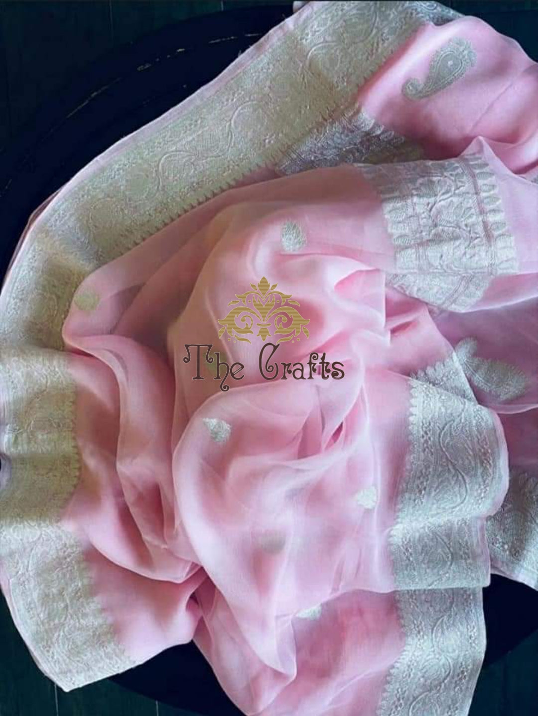 Pure Handloom Georgette Banarasi Saree - Baby Pink - The Crafts Clothing