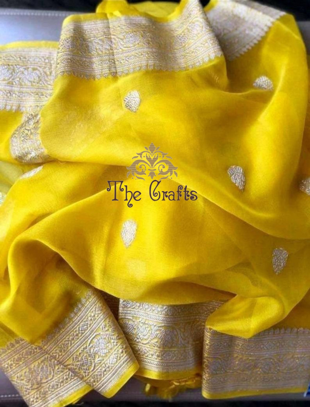 Yellow Pure Handloom Georgette Banarasi Saree - Silver Zari - The Crafts Clothing