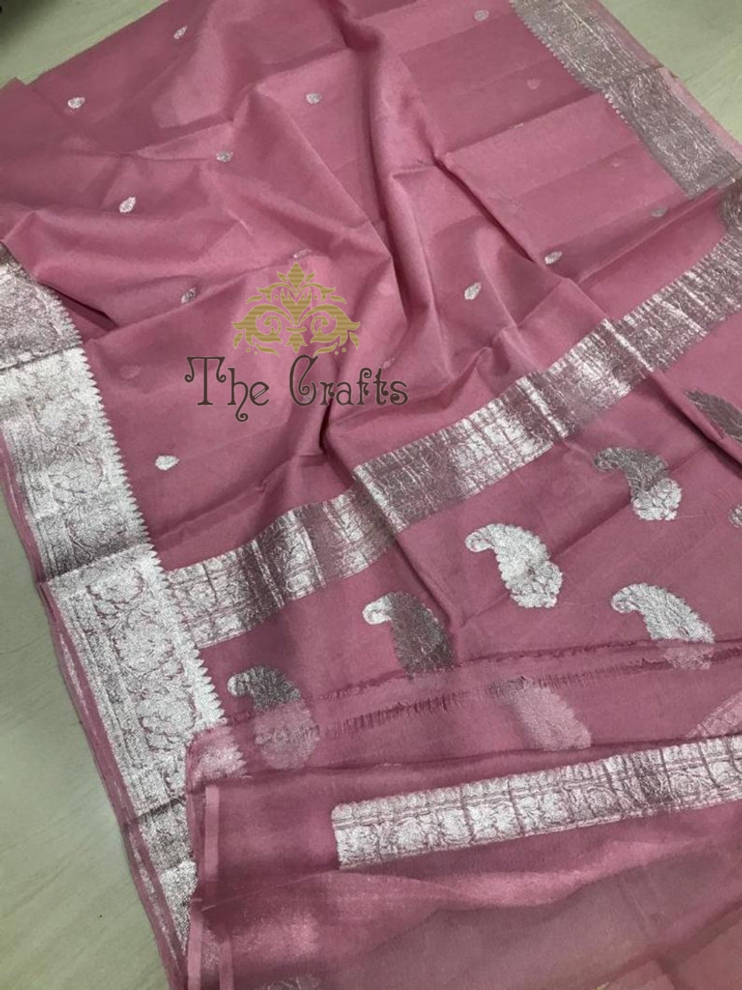 Pure Handloom Georgette Banarasi Saree - Silver Zari - The Crafts Clothing