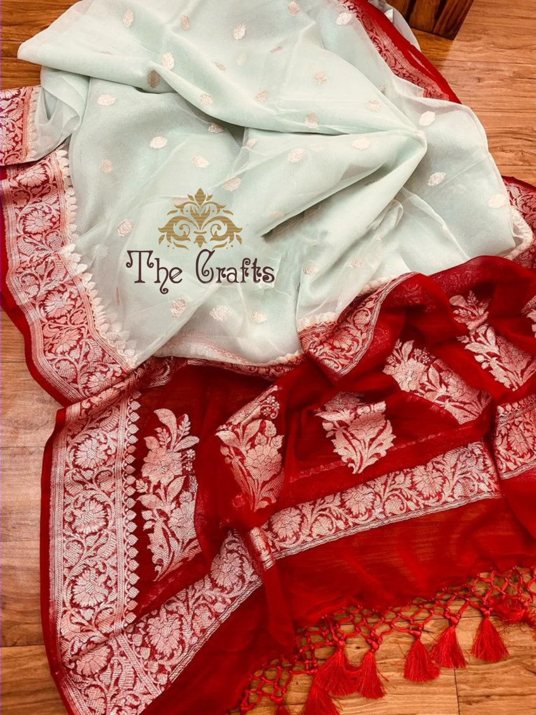 Pure Georgette Banarasi Handloom Saree - Silver Zari - The Crafts Clothing