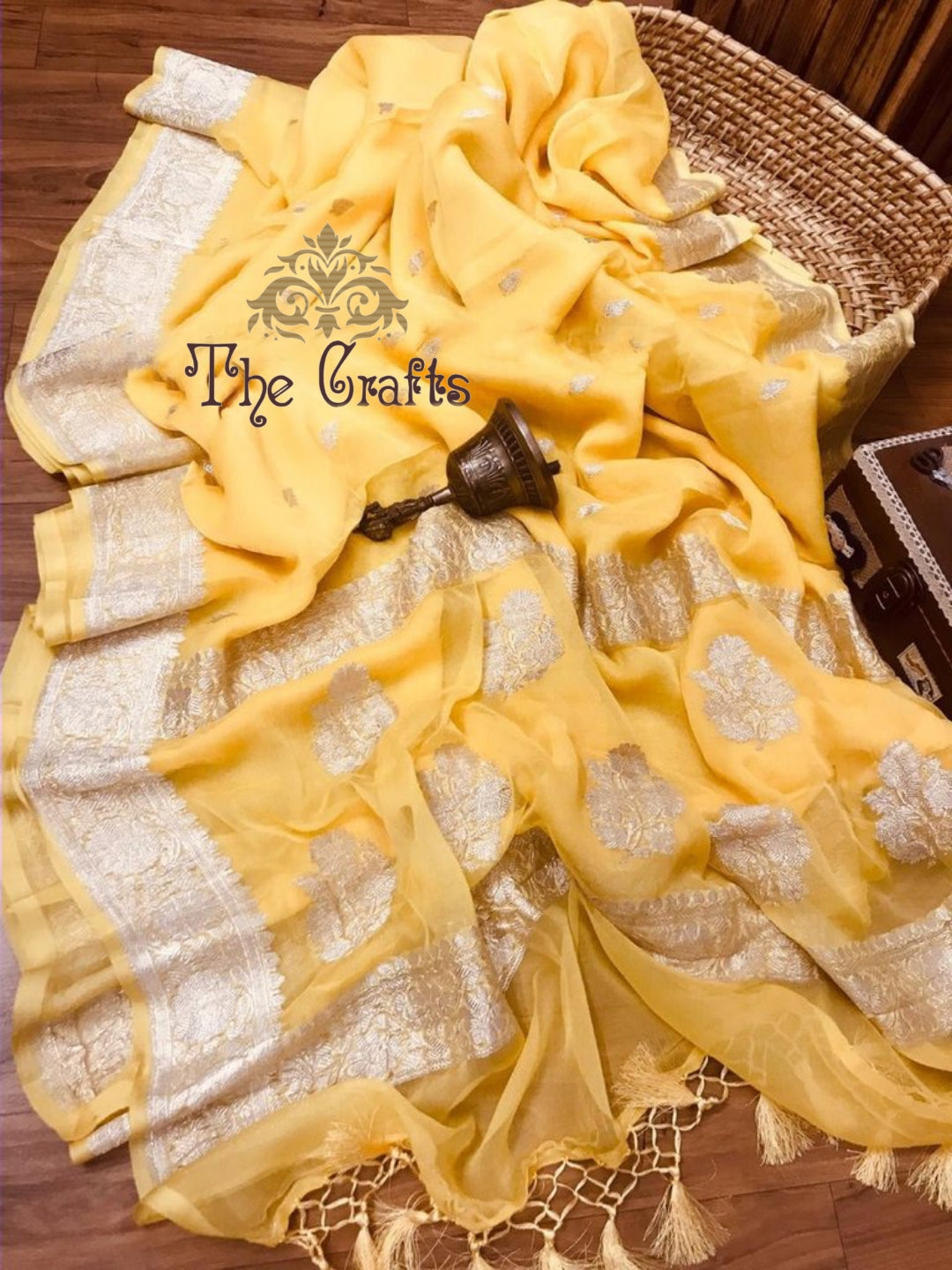 Pure Georgette Banarasi Saree - Silver Zari - The Crafts Clothing