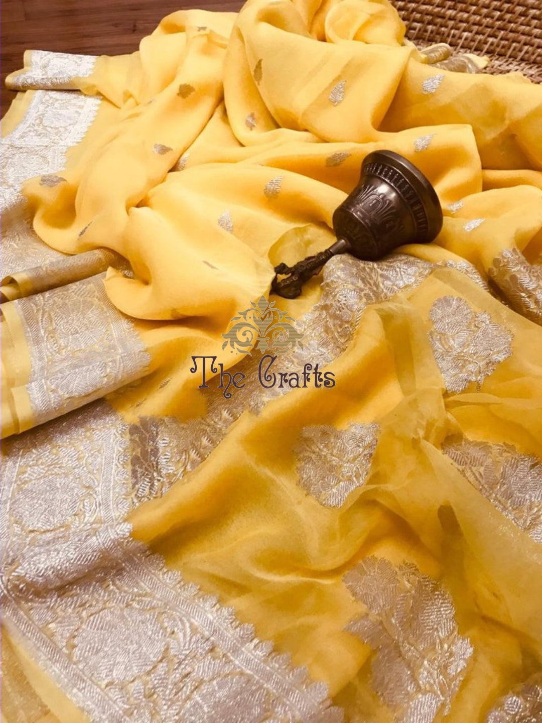 Pure Georgette Banarasi Saree - Silver Zari - The Crafts Clothing