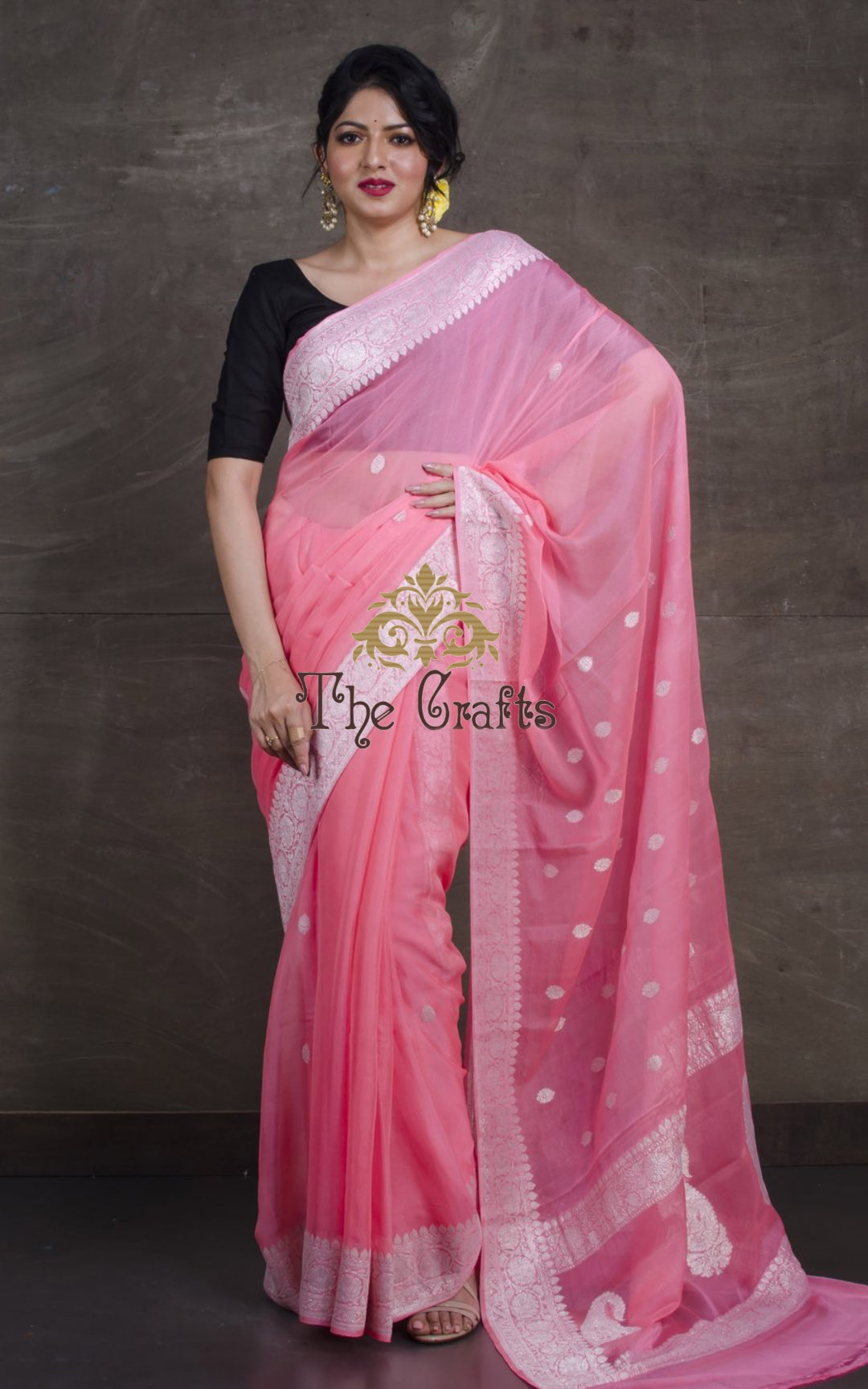 Pure Georgette Banarasi Saree - Silver Zari - The Crafts Clothing